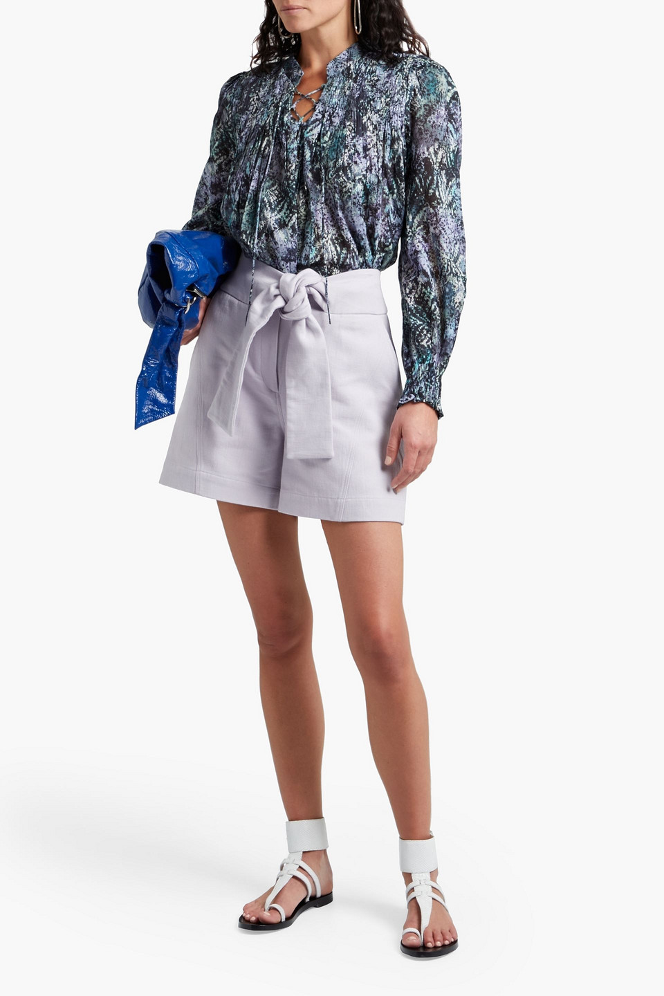 Iro Calli Tie-front Printed Shirred Cotton-gauze Top In Multicolor