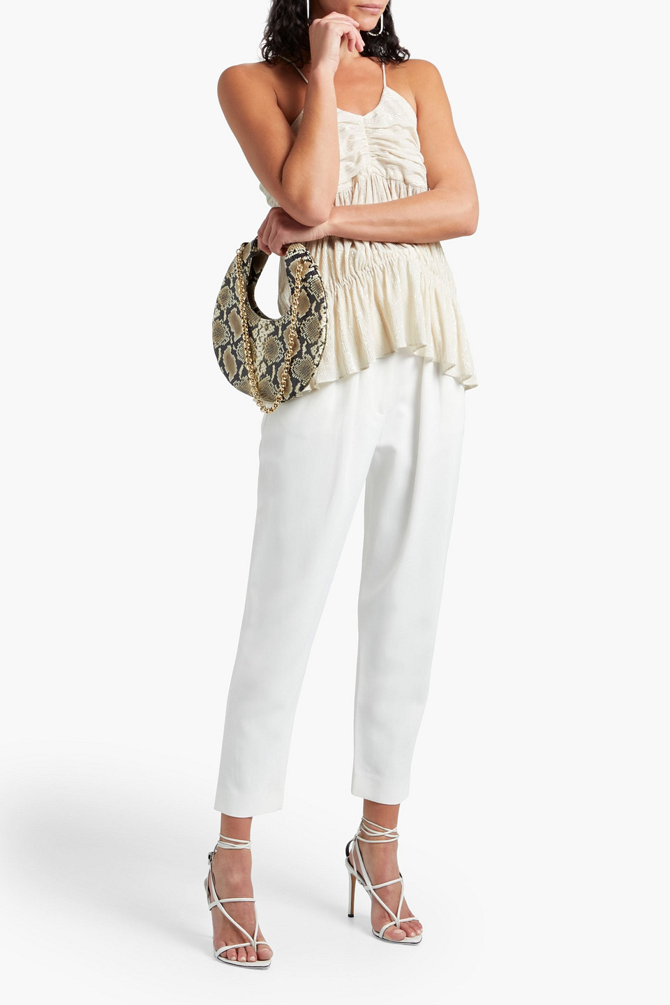 Iro Surry Metallic Ruched Georgette Peplum Top In Gold