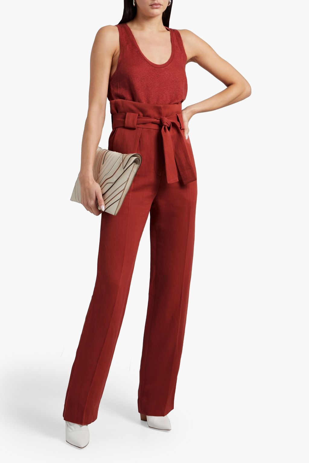 IRO Apollonia belted pleated twill straight-leg pants