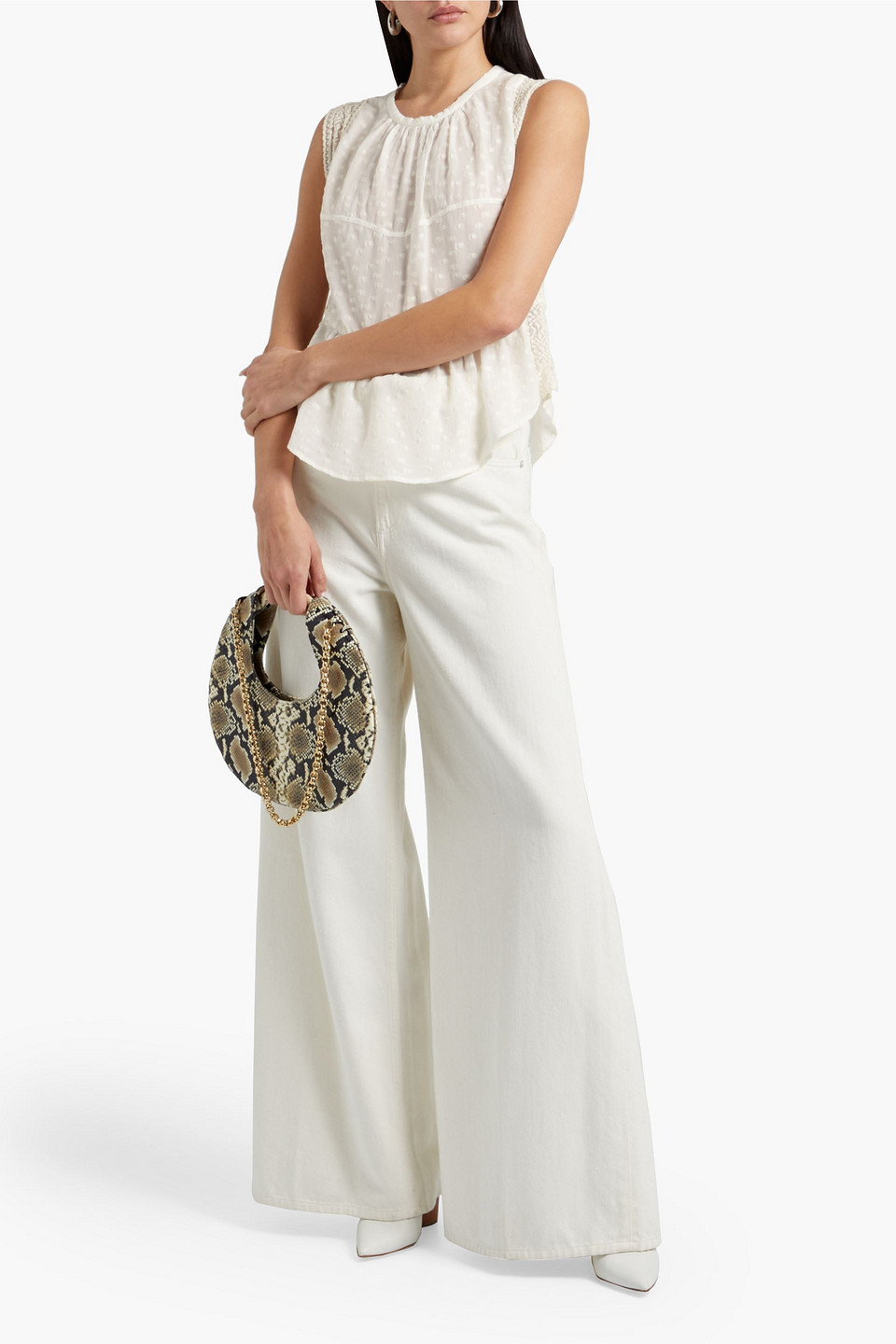 Iro Lean Embroidered Tulle-paneled Fil Coupé Silk-blend Georgette Top In Ivory