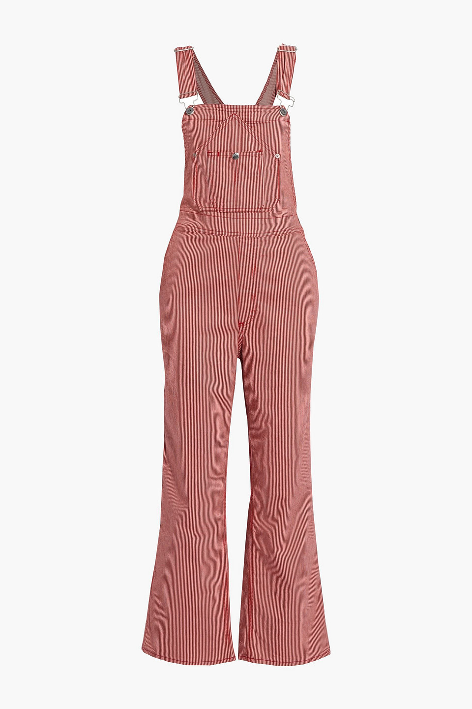 Striped cotton-blend twill overalls