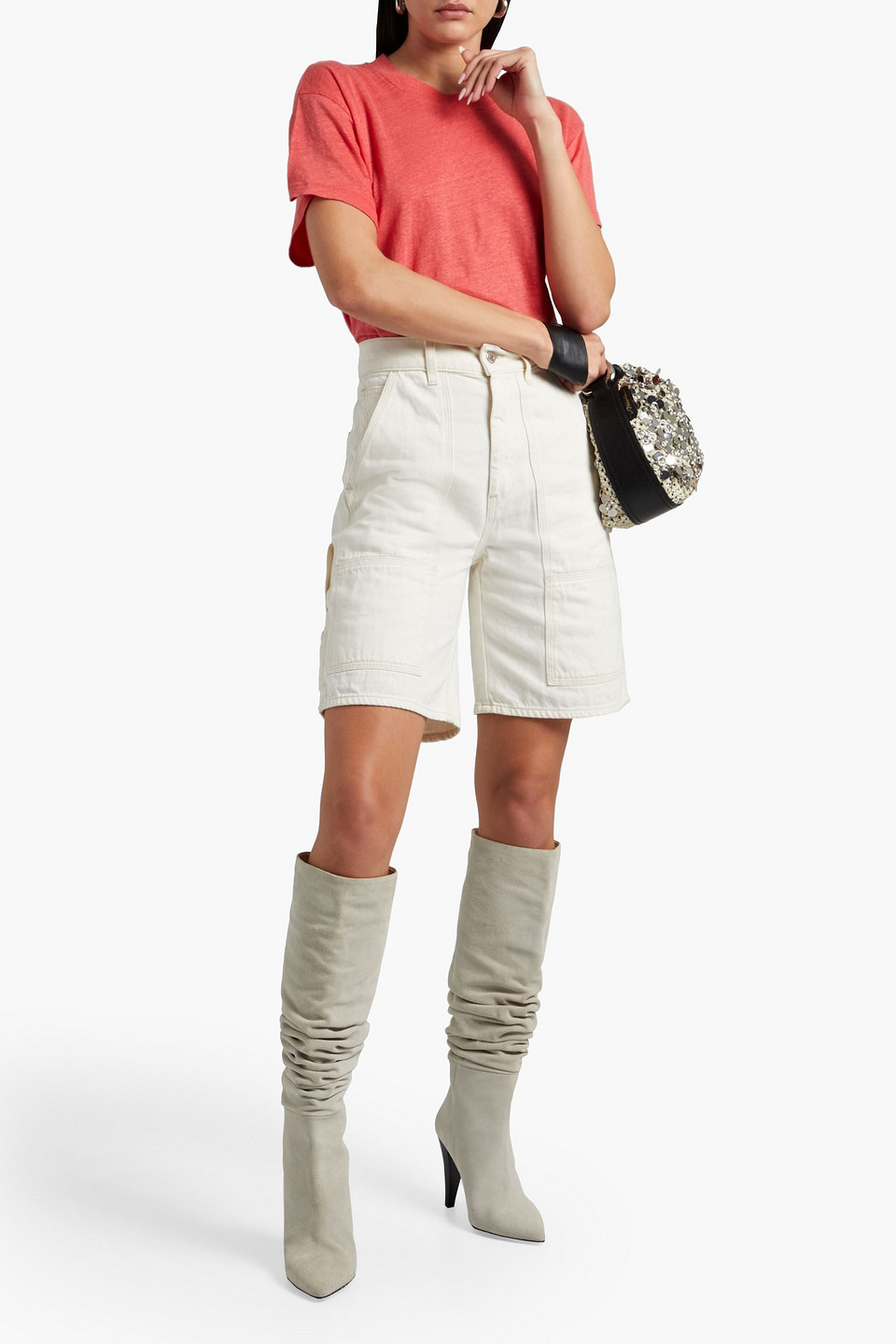 Iro Hinton Slub Linen-jersey T-shirt In Coral