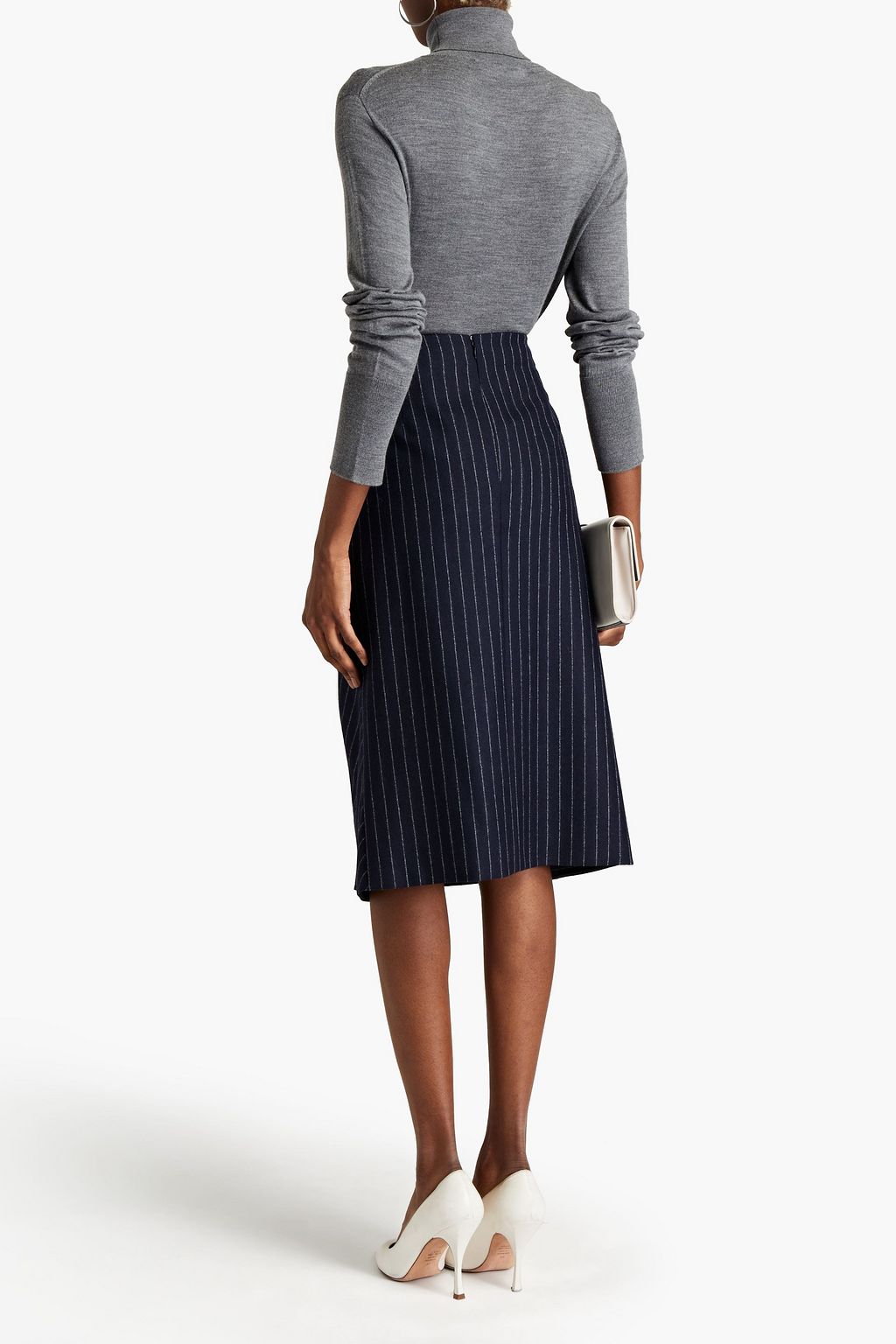 MCQUEEN Draped pinstriped wool-flannel skirt