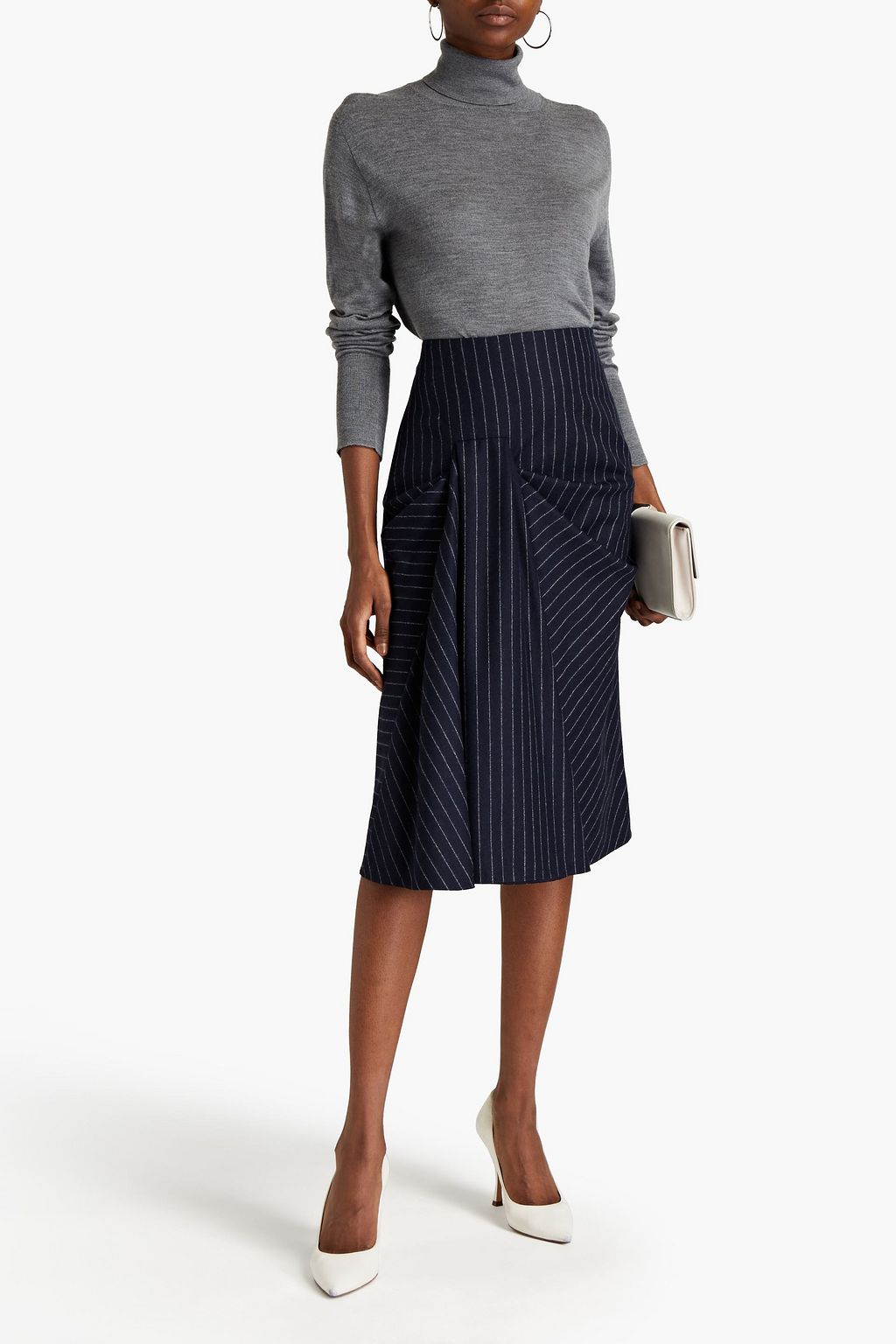 MCQUEEN Draped pinstriped wool-flannel skirt