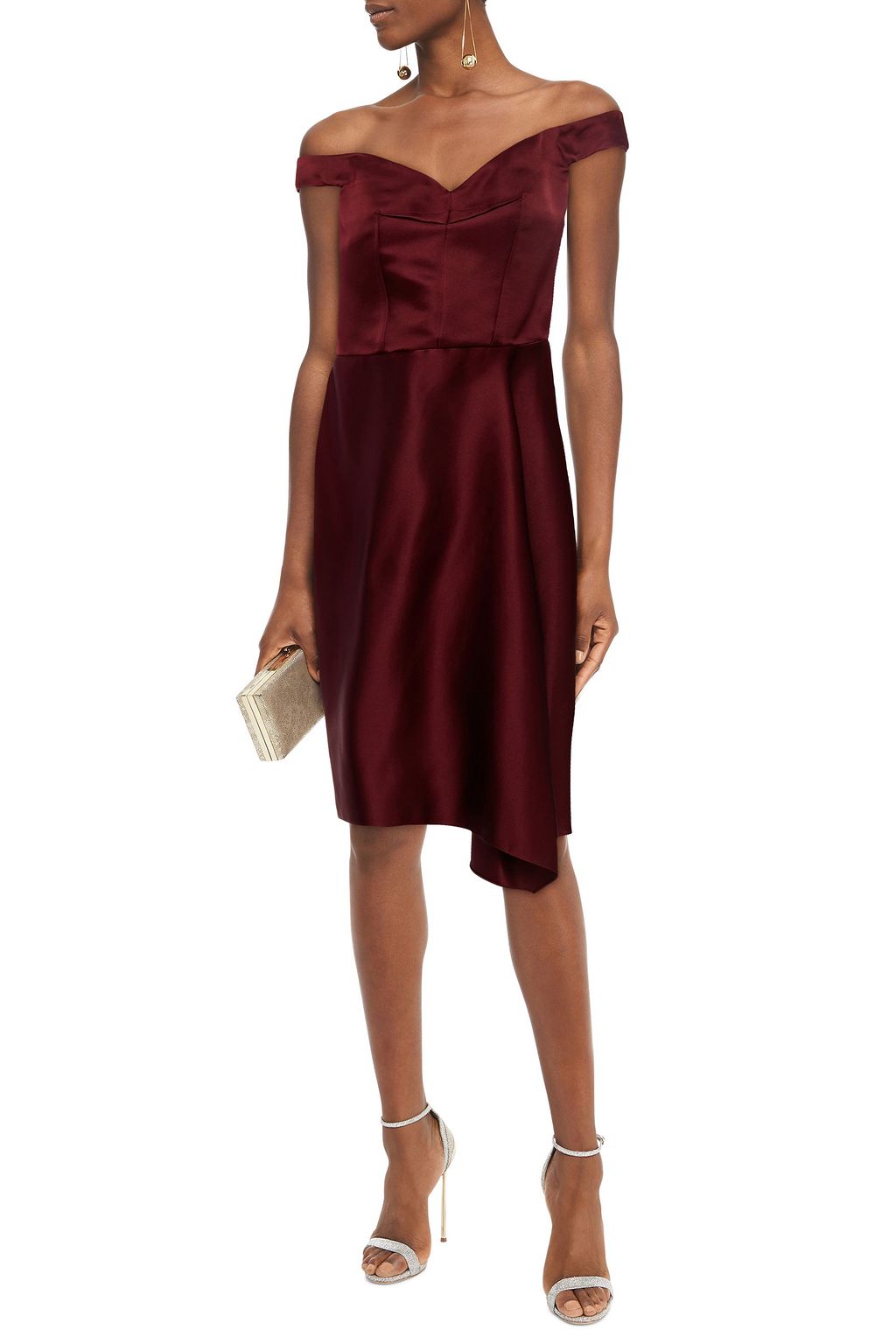 MCQUEEN Off-the-shoulder asymmetric silk-satin dress
