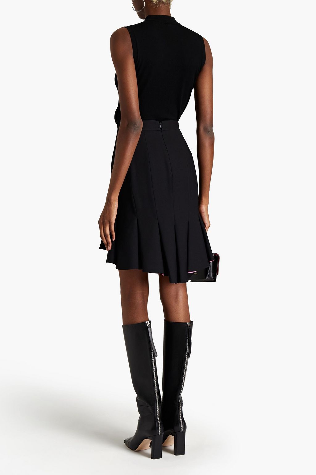 MCQUEEN Pleated wool-blend crepe mini skirt