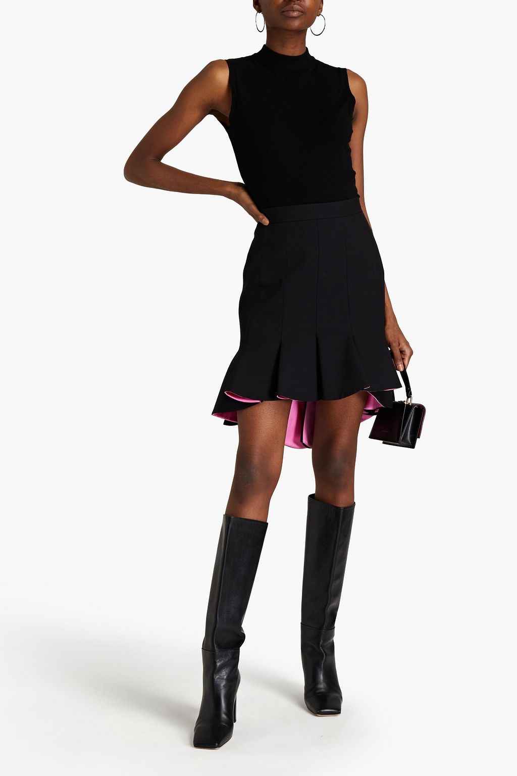 MCQUEEN Pleated wool-blend crepe mini skirt