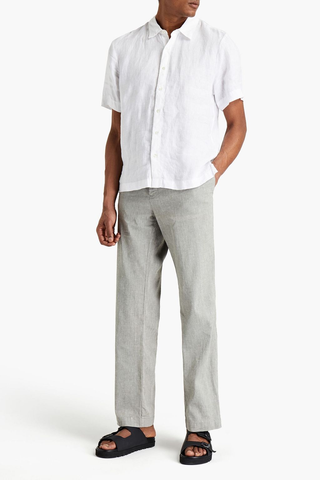JAMES PERSE Slub cotton and linen-blend canvas drawstring pants