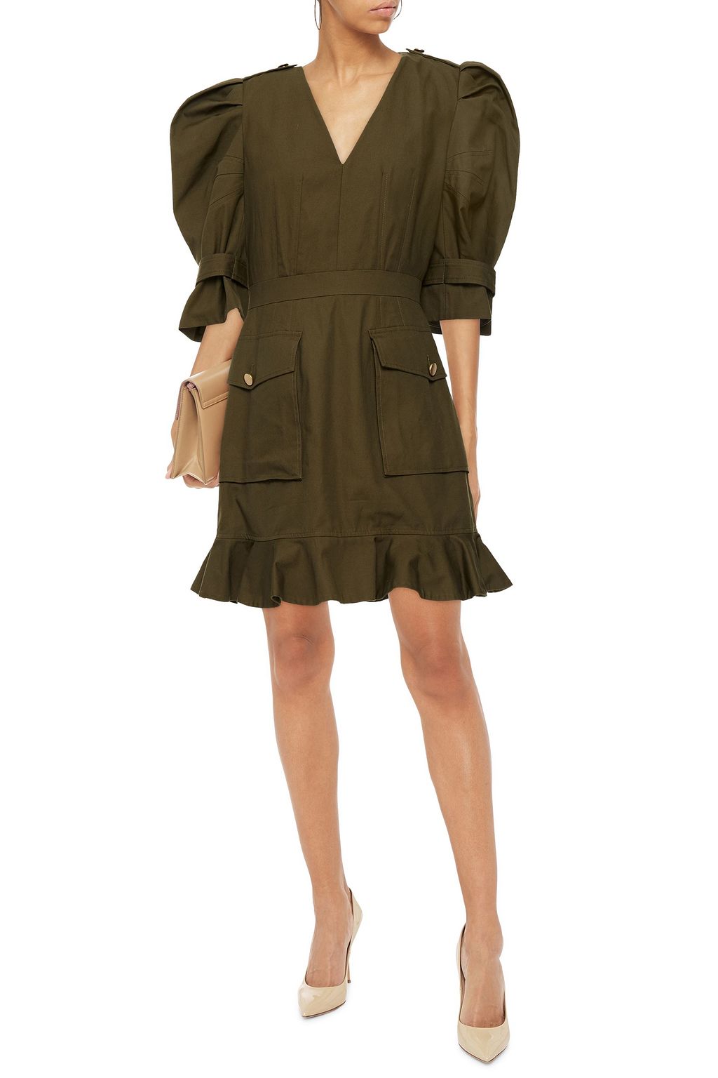 MCQUEEN Pleated cotton-canvas mini dress