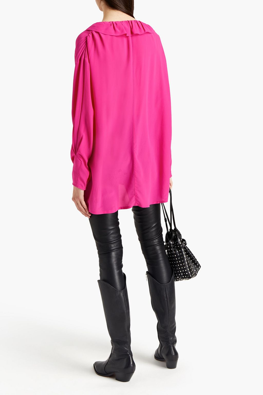 IRO Niklo ruffled shirred silk crepe de chine top