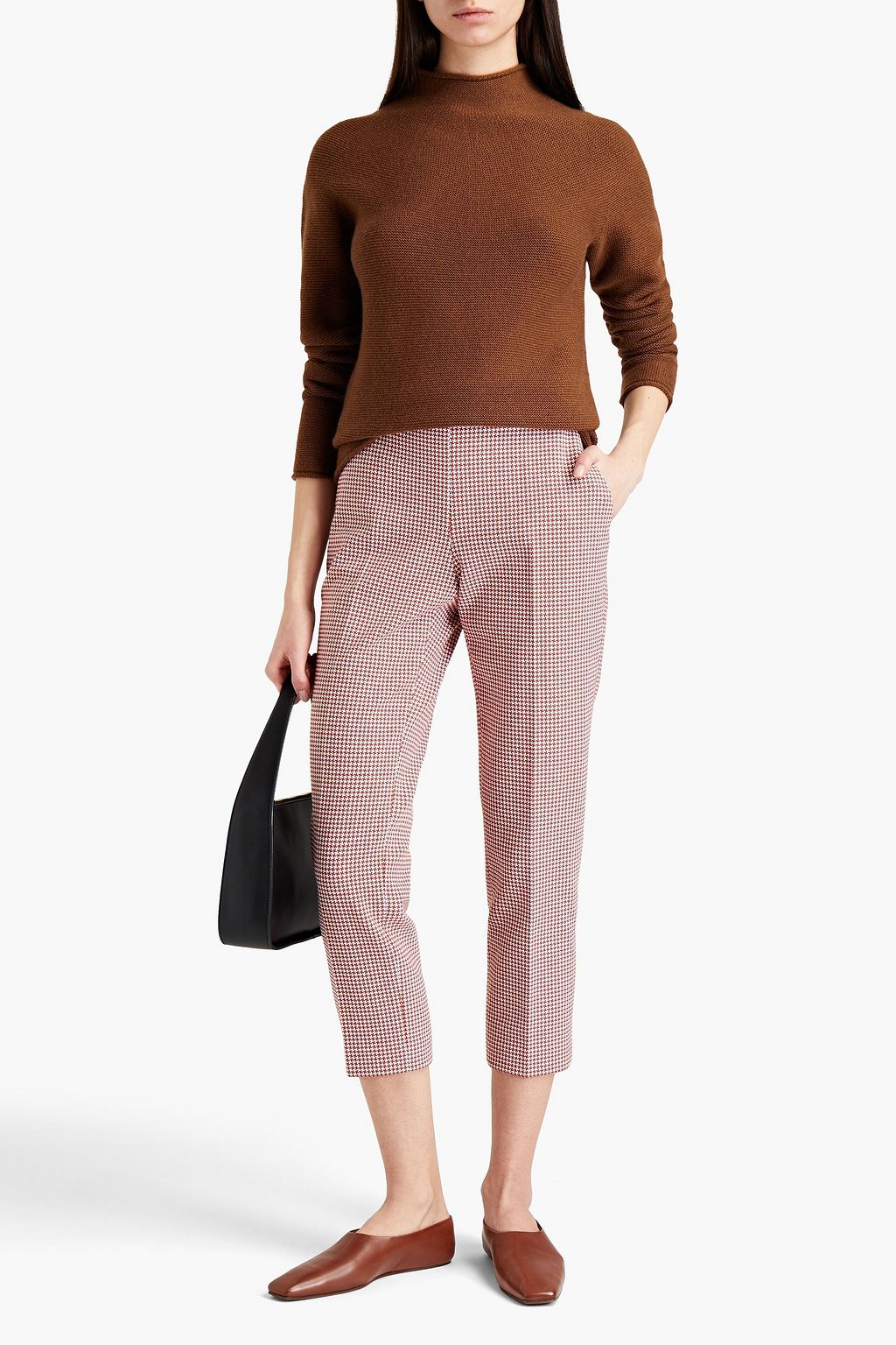 THEORY Cropped houndstooth cotton-blend tweed tapered pants