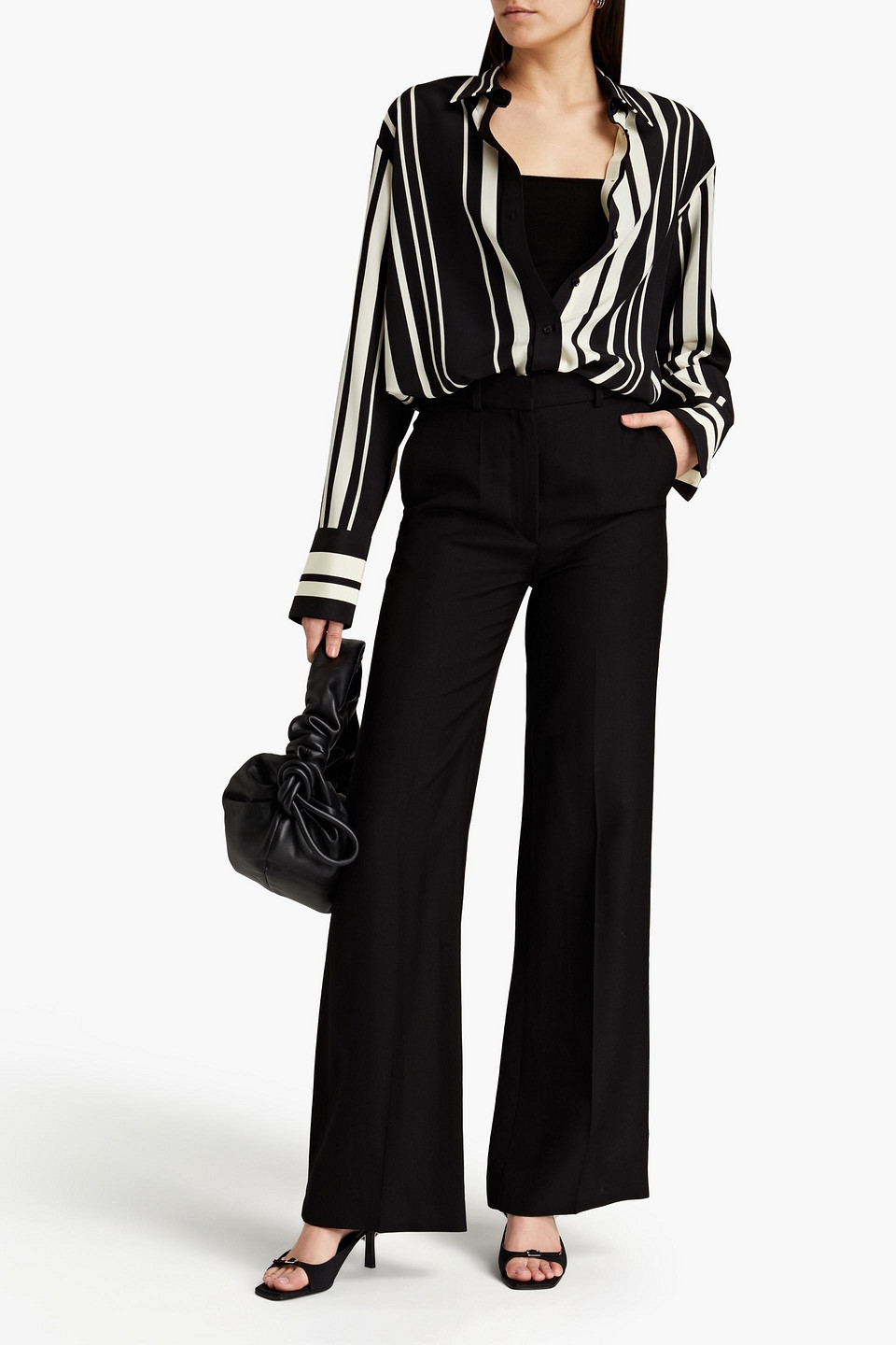 Joseph Brooks Striped Silk Crepe De Chine Shirt In Black