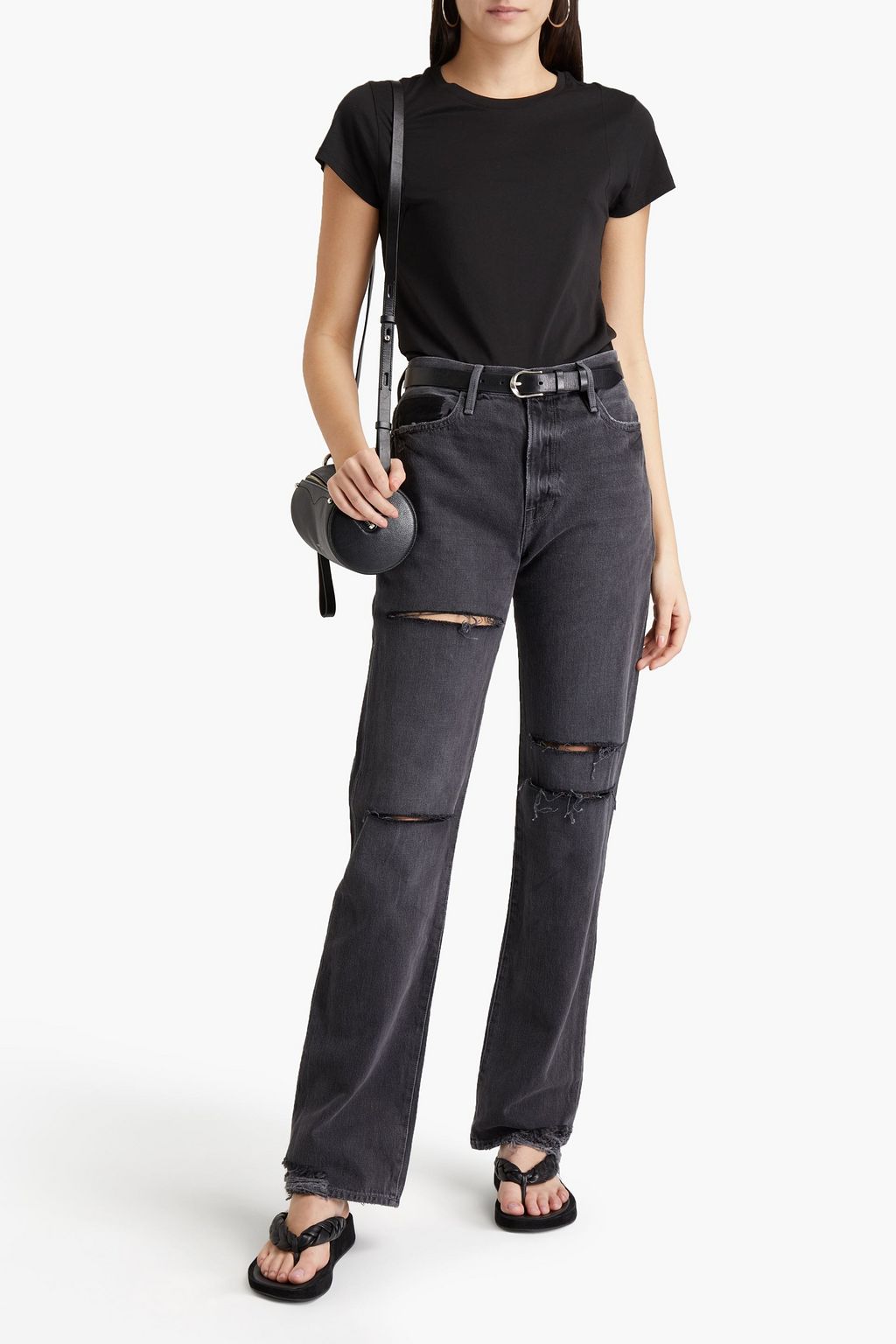 IMAAN X FRAME Distressed high-rise straight-leg jeans