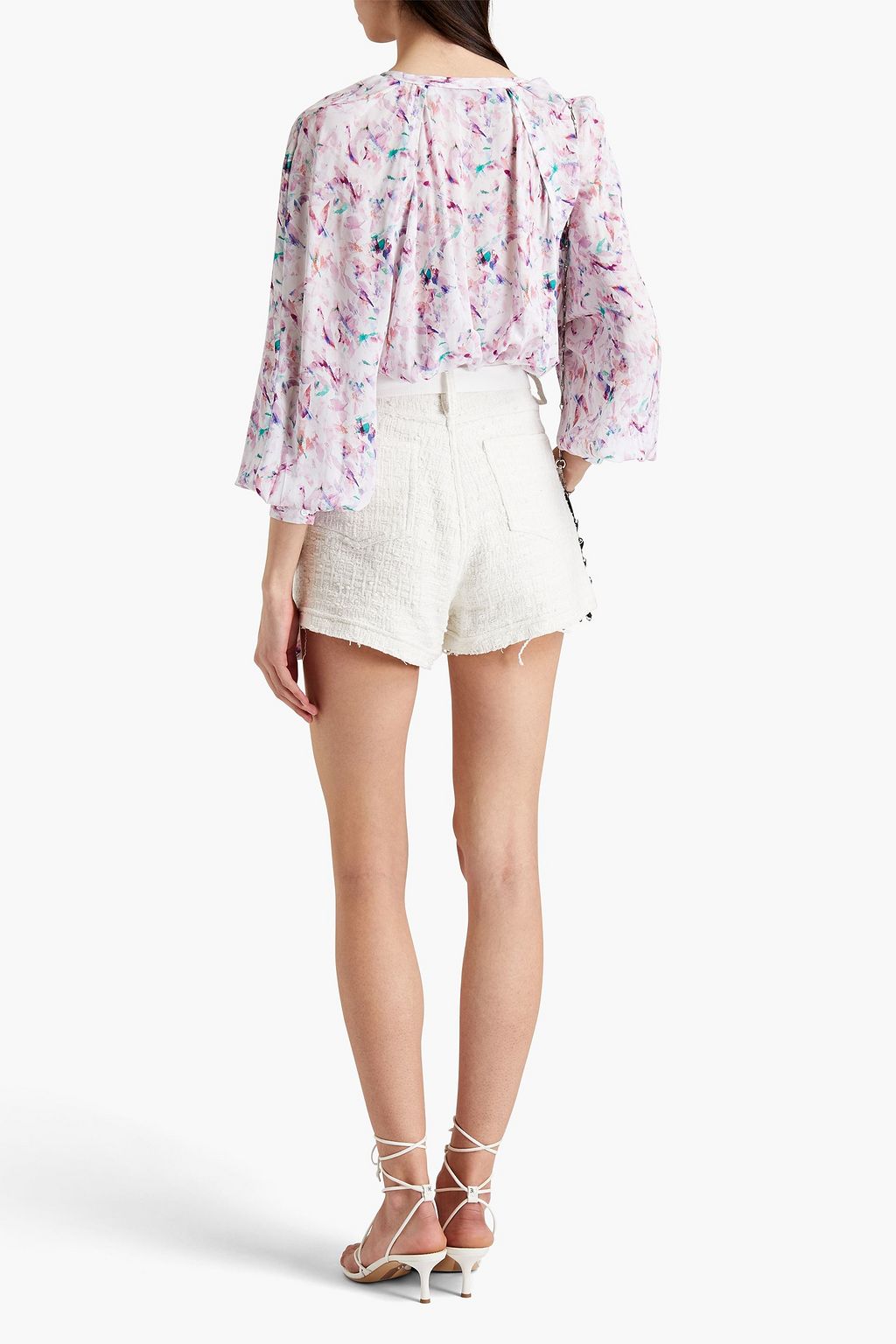 IRO Azza pleated printed crepe de chine wrap top