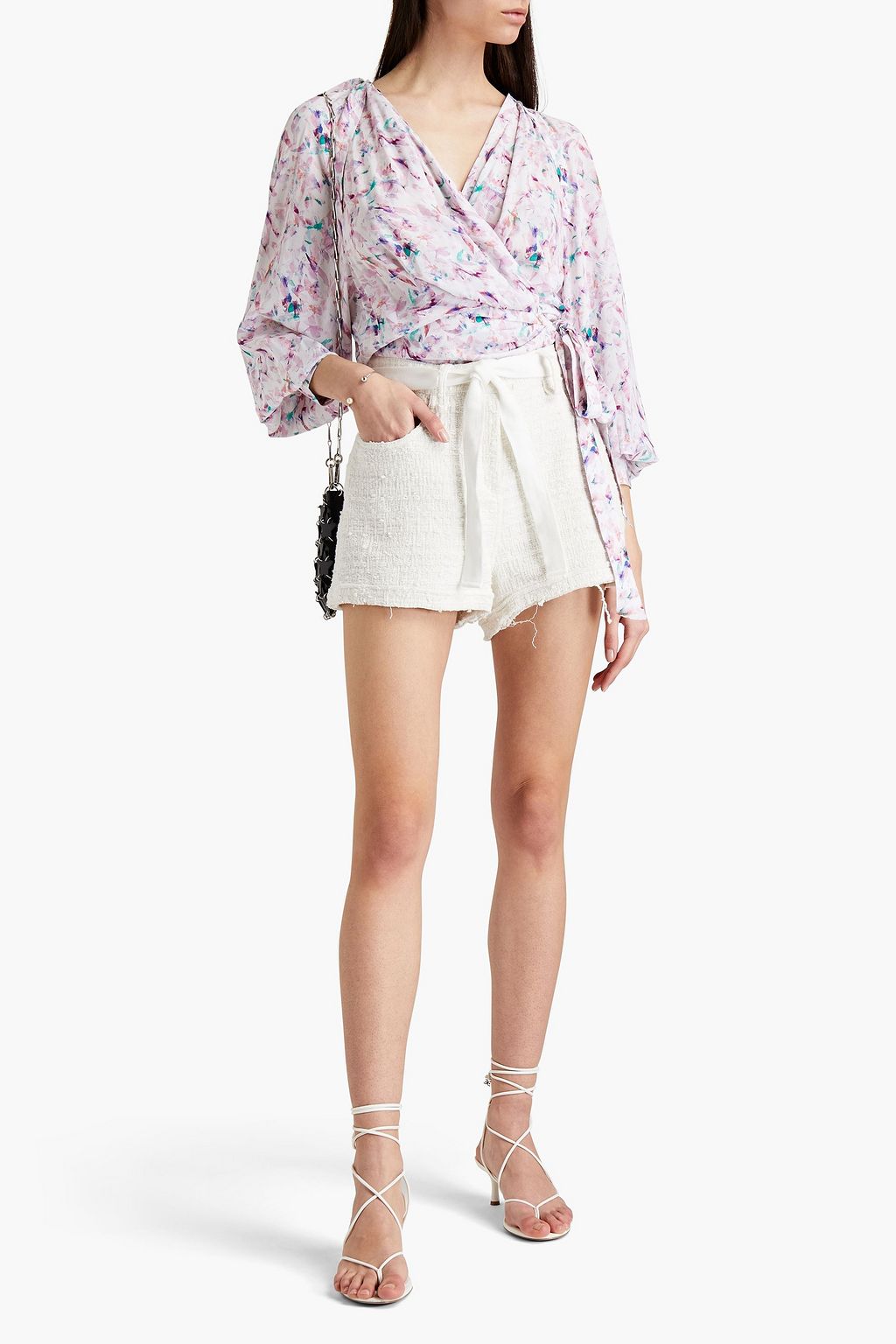 IRO Azza pleated printed crepe de chine wrap top