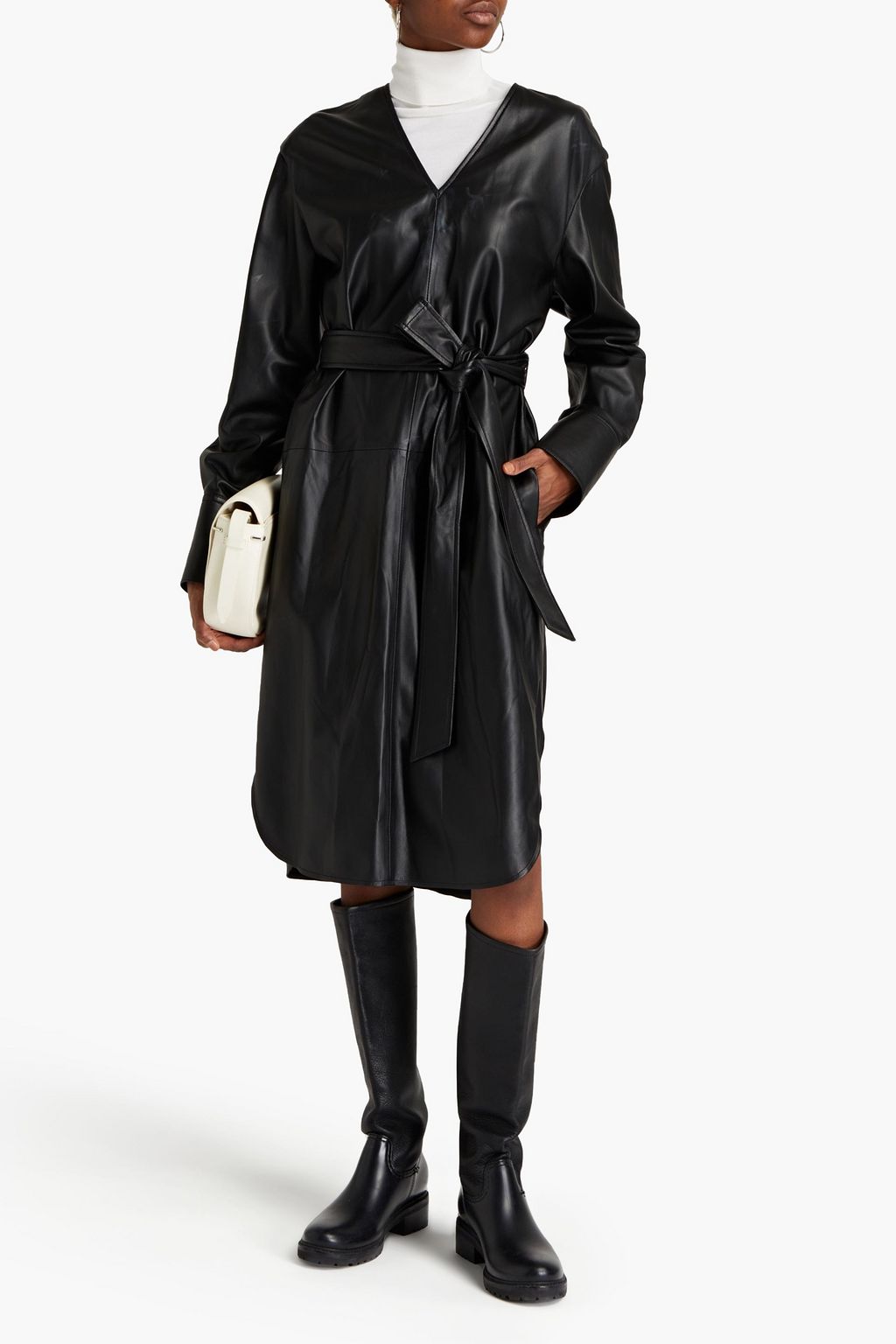 Black Dahlia belted leather midi dress JOSEPH THE