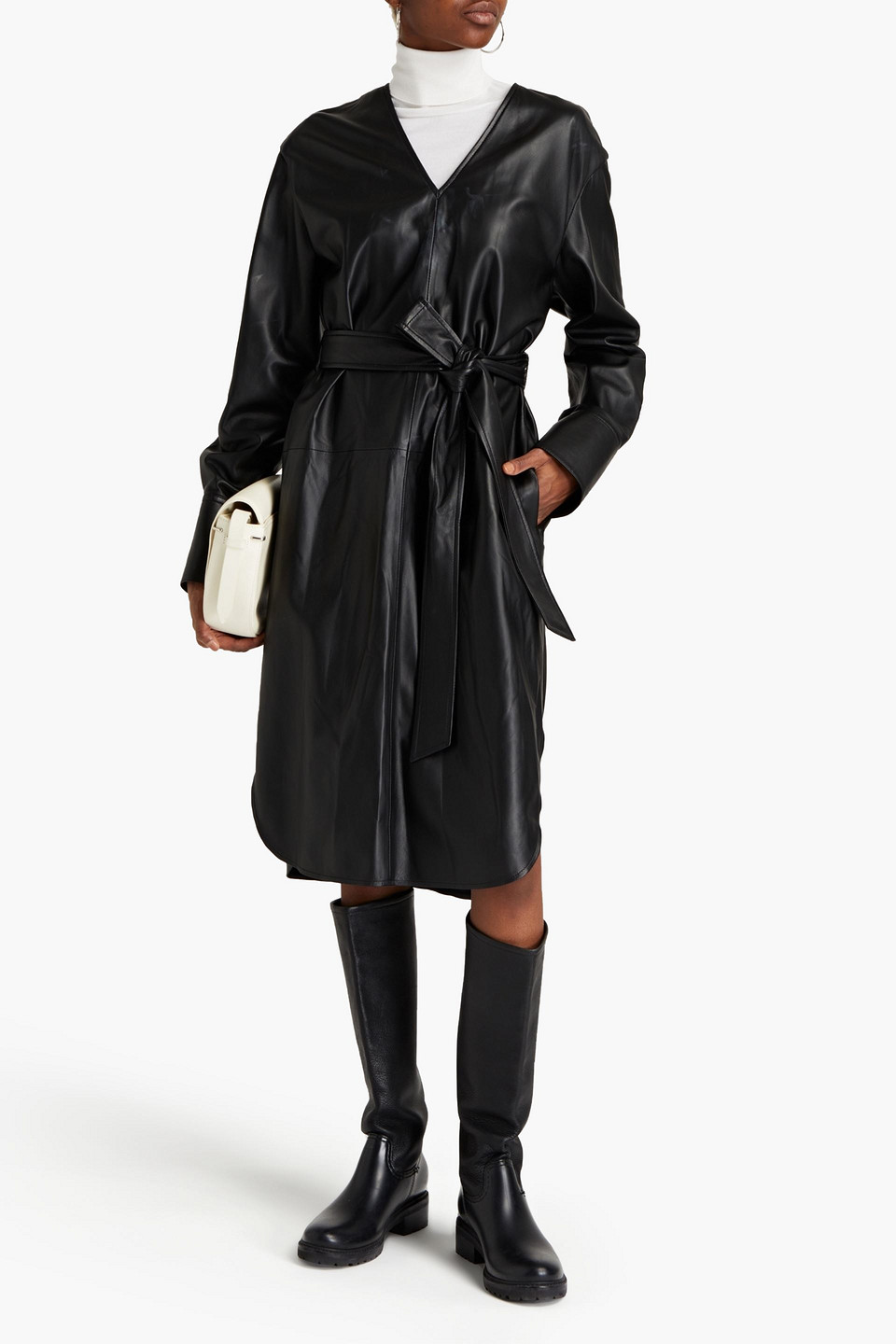 Joseph Belted Leather Midi Dress