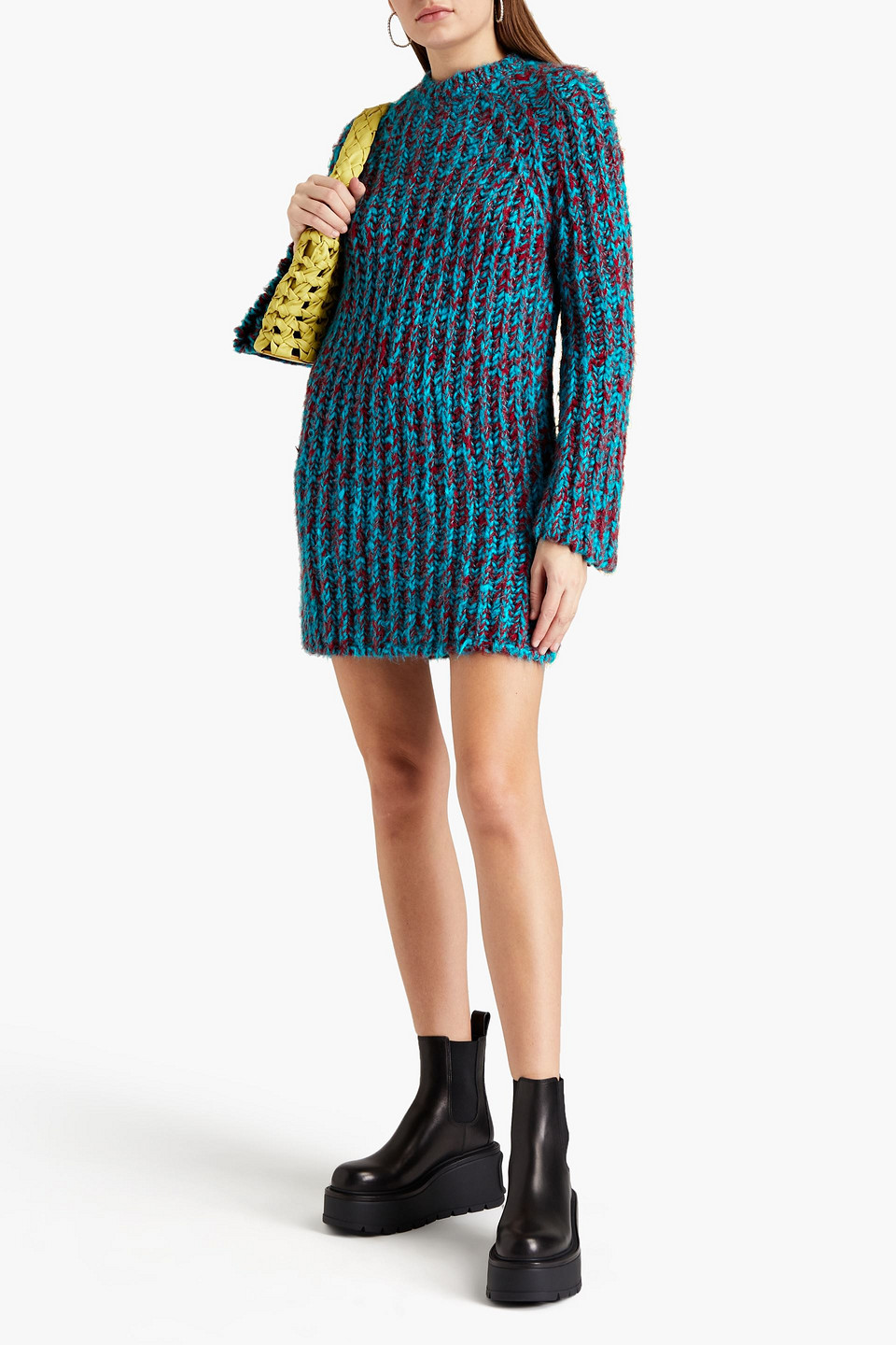 Valentino Ribbed Marled Silk Mini Dress In Blue