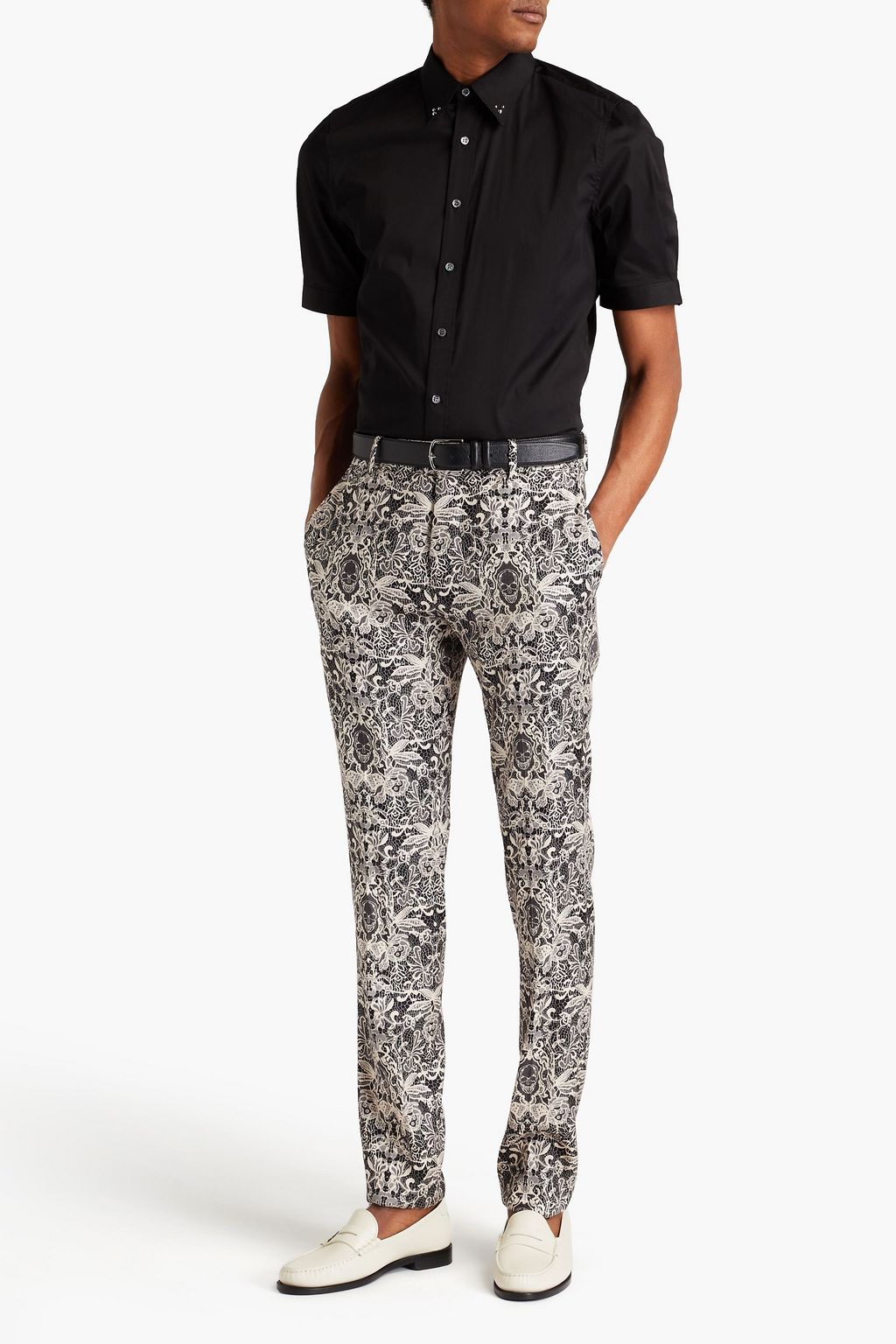 MCQUEEN Studded cotton-blend poplin shirt
