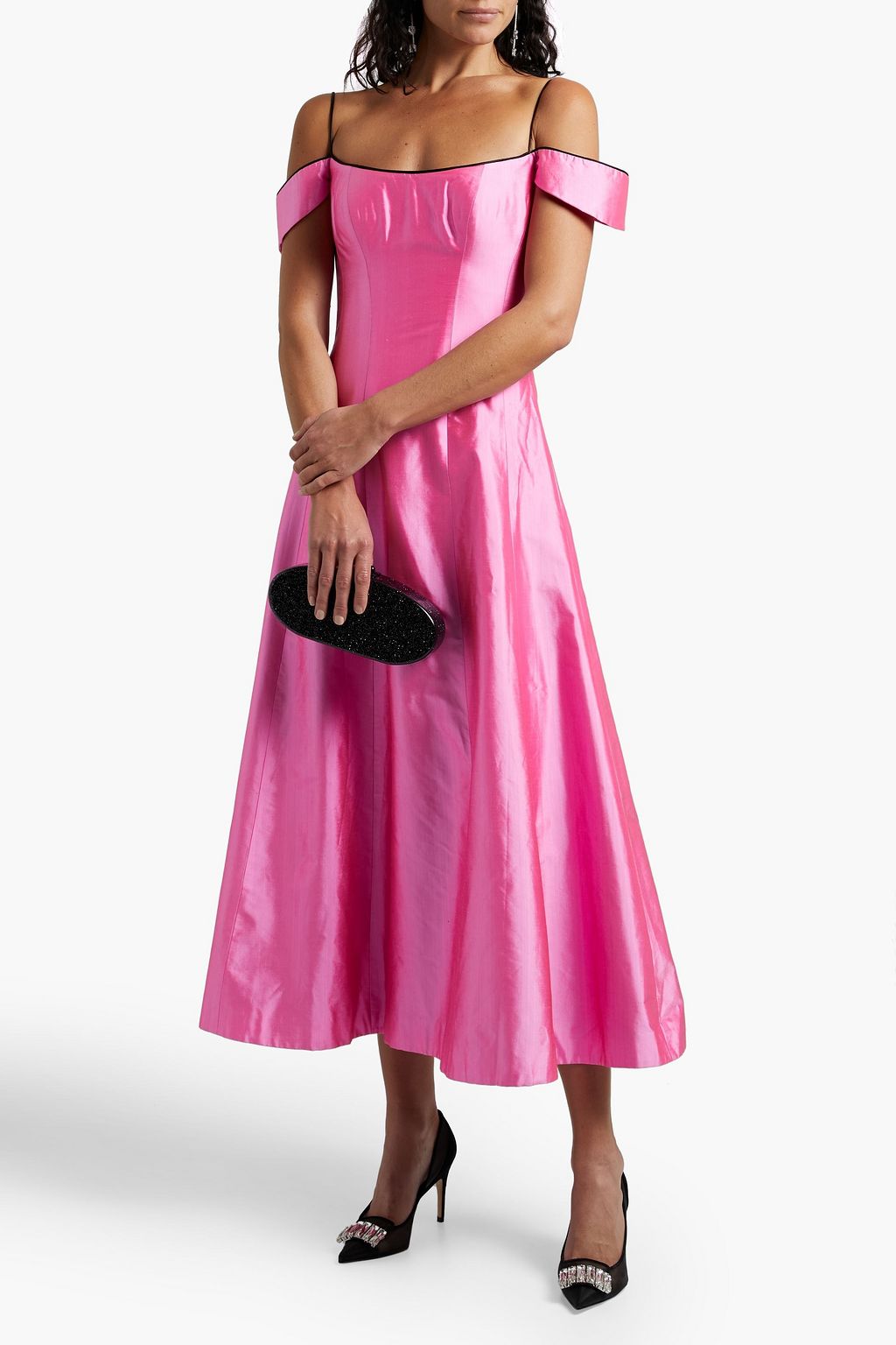 RASARIO Off-the-shoulder silk-shantung midi dress