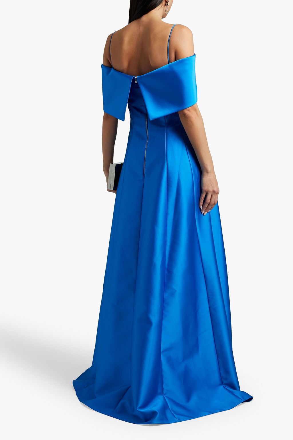RASARIO Cold-shoulder pleated satin gown