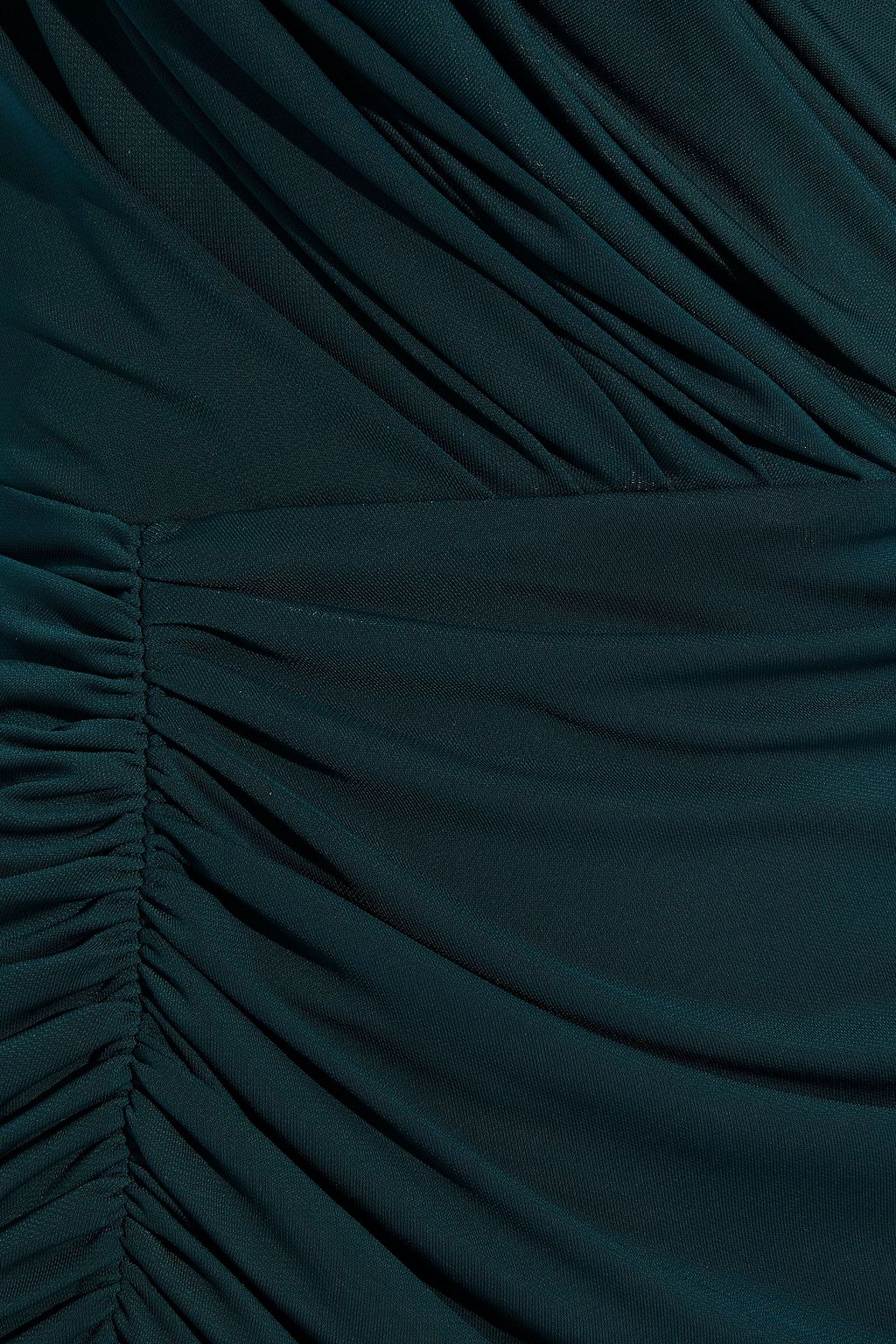 RHEA COSTA One-shoulder draped ruched stretch-crepe gown