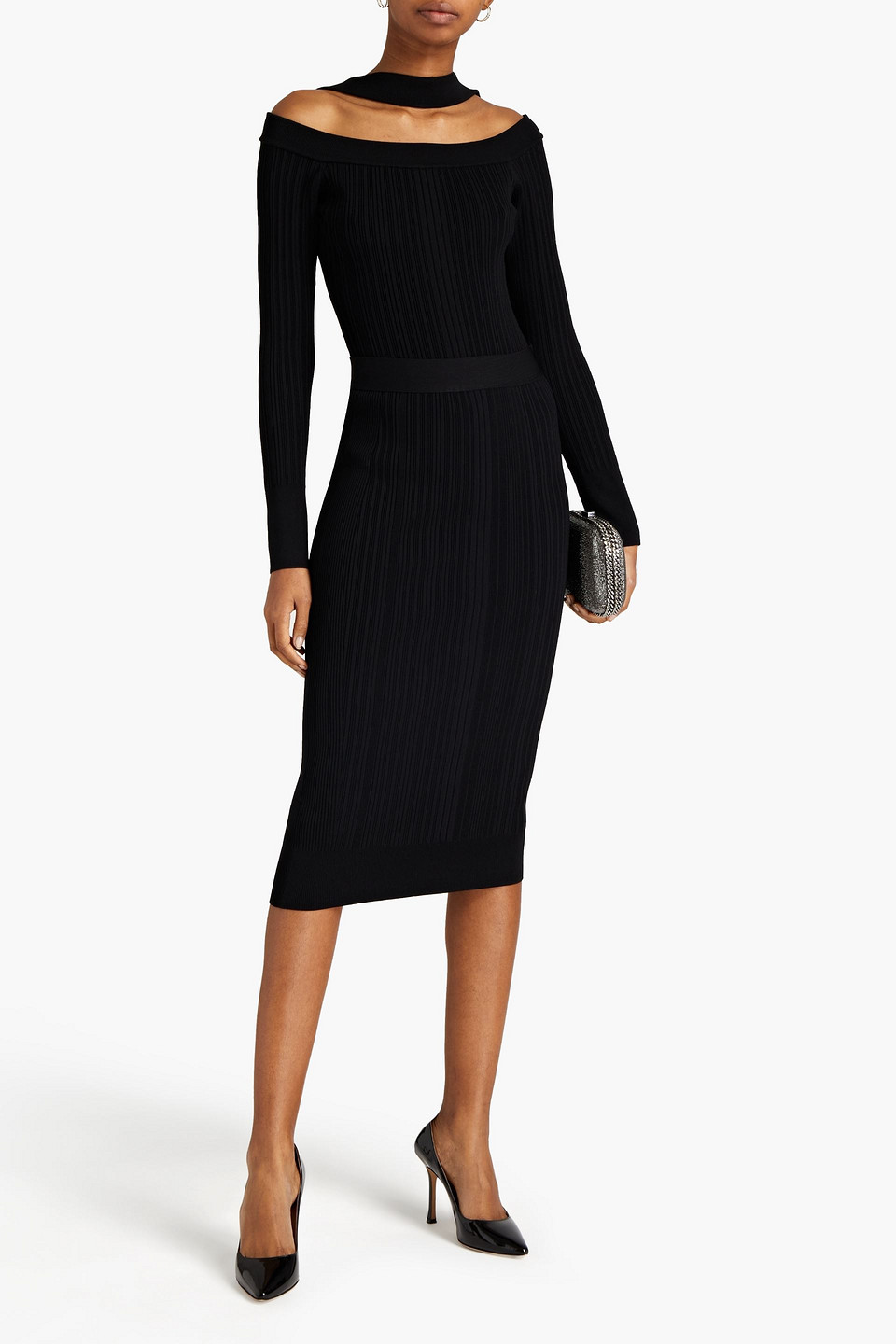 Herve Leger Cutout Ribbed Bandage Bodysuit In Black