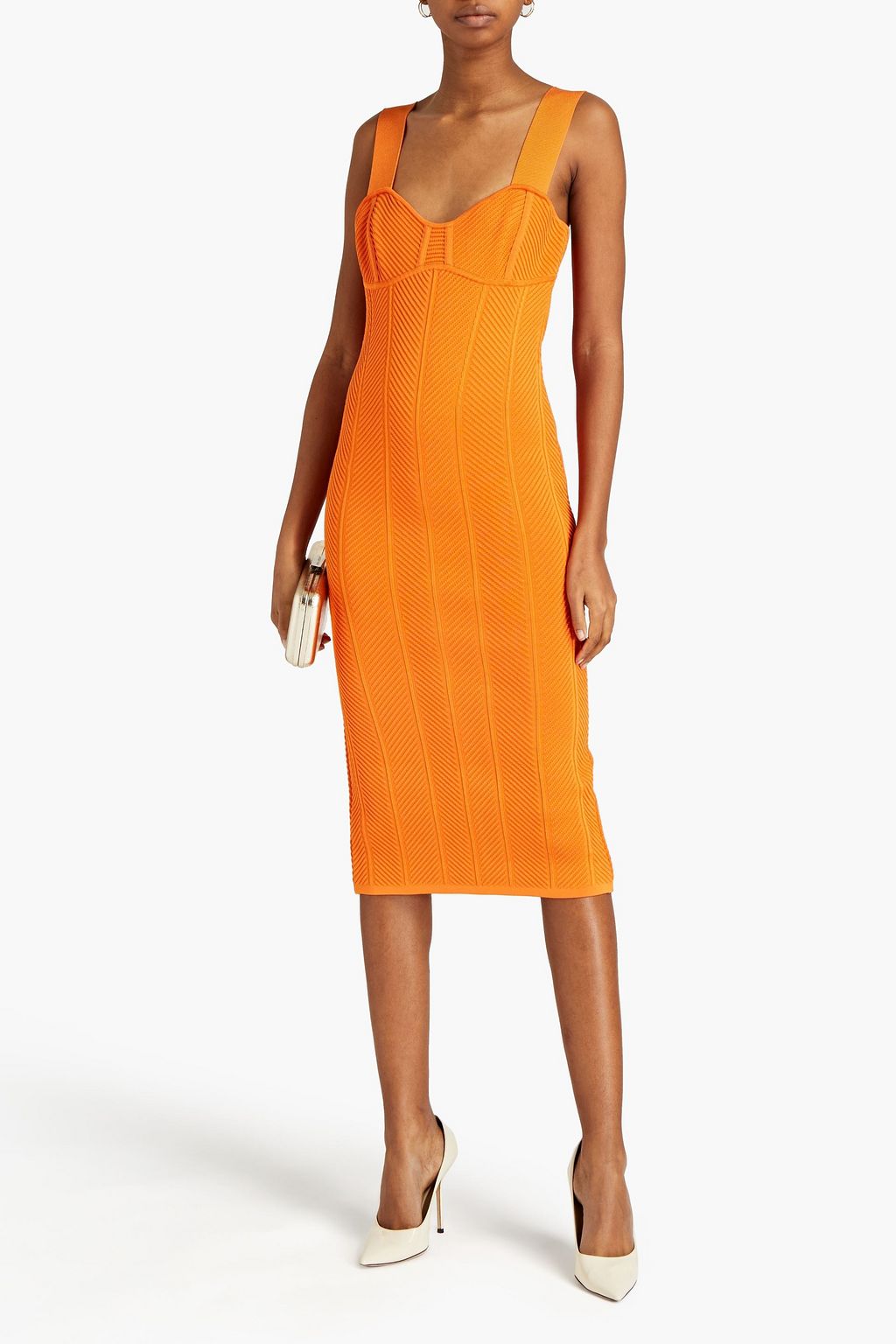 Orange Ribbed-knit dress | HERVÉ LÉGER 
