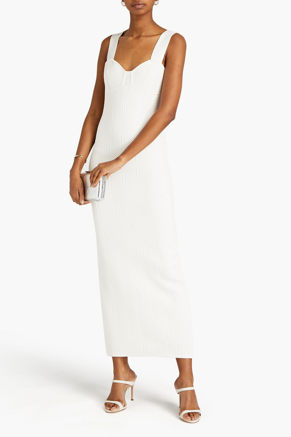 Herve Leger Ribbed Bandage Maxi Dress In White