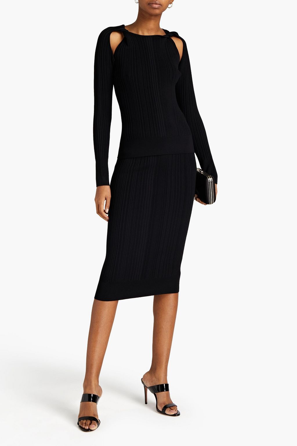 HERVÉ LÉGER カットアウト ツイストフロント リブ編みバンデージ トップス