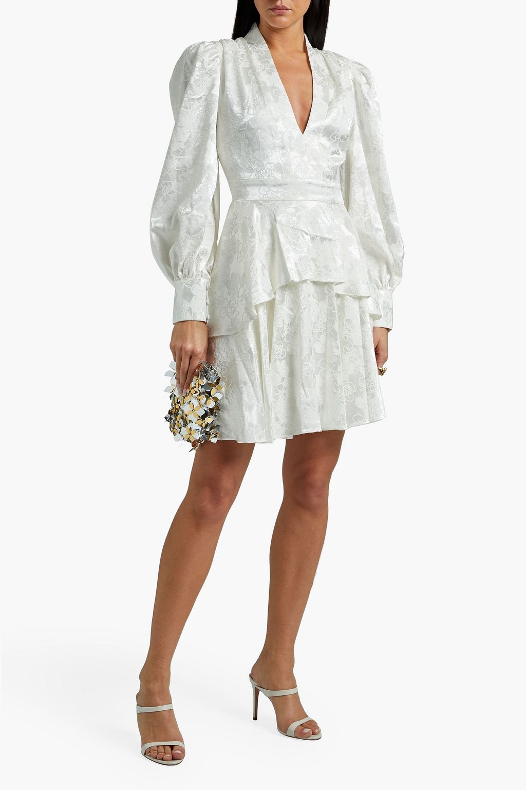 ONE33 SOCIAL Satin-jacquard peplum mini dress
