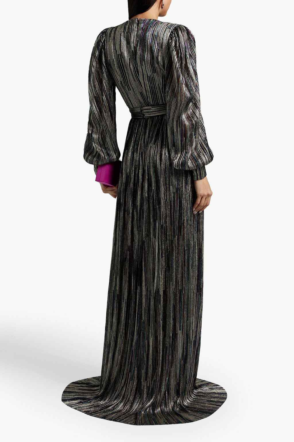 RHEA COSTA Wrap-effect metallic jacquard gown