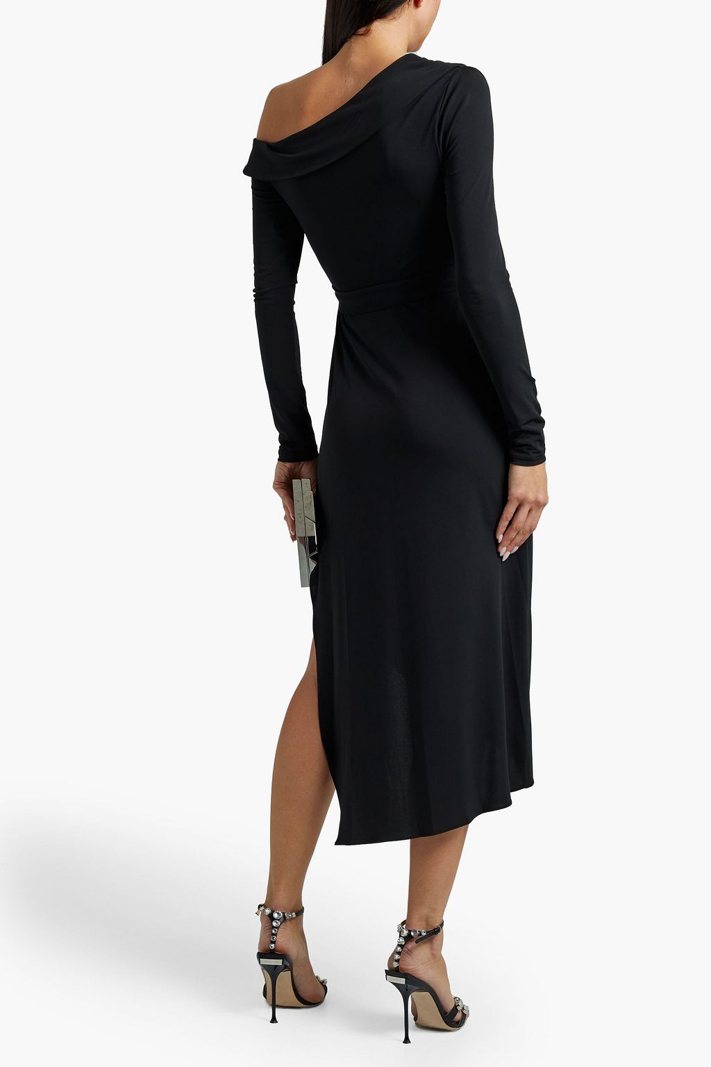 HALSTON Eden one-shoulder wrap-effect stretch-jersey dress
