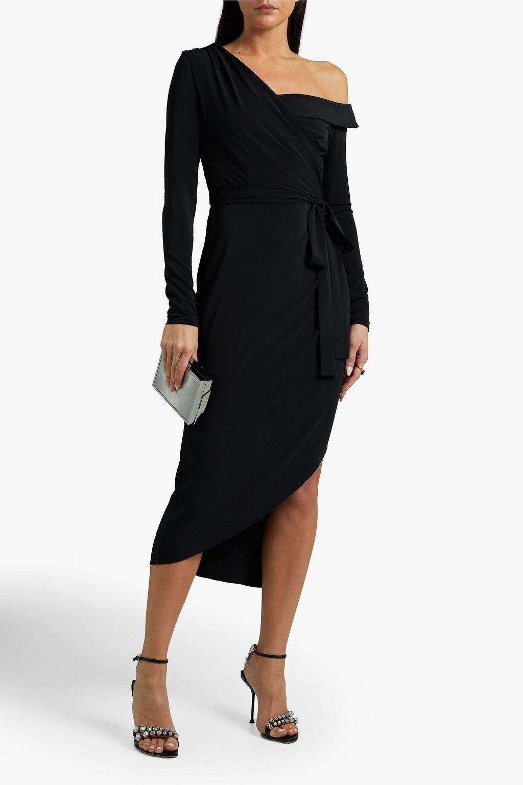 HALSTON Eden one-shoulder wrap-effect stretch-jersey dress