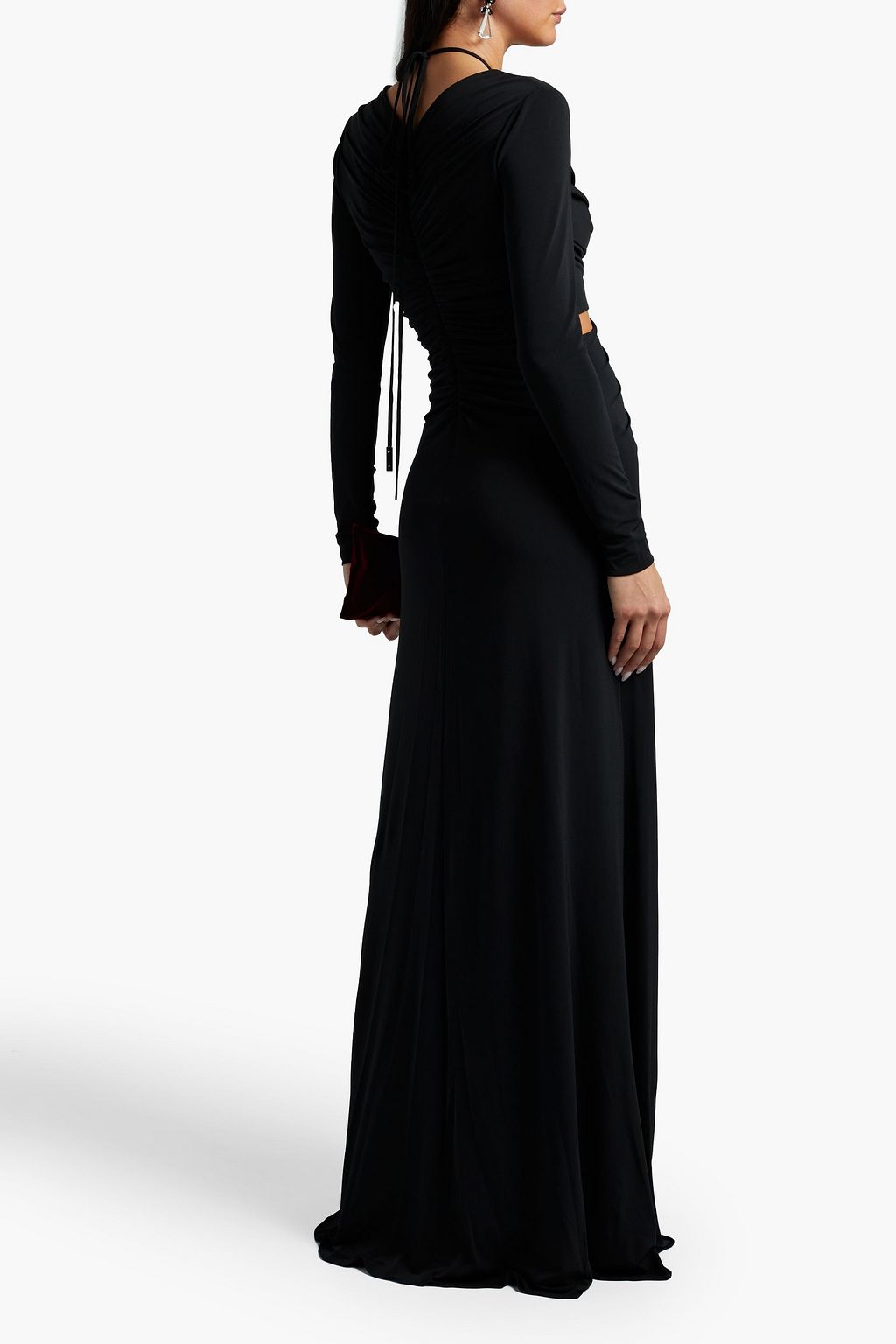 HALSTON Baylee cutout ruched stretch-jersey halterneck gown