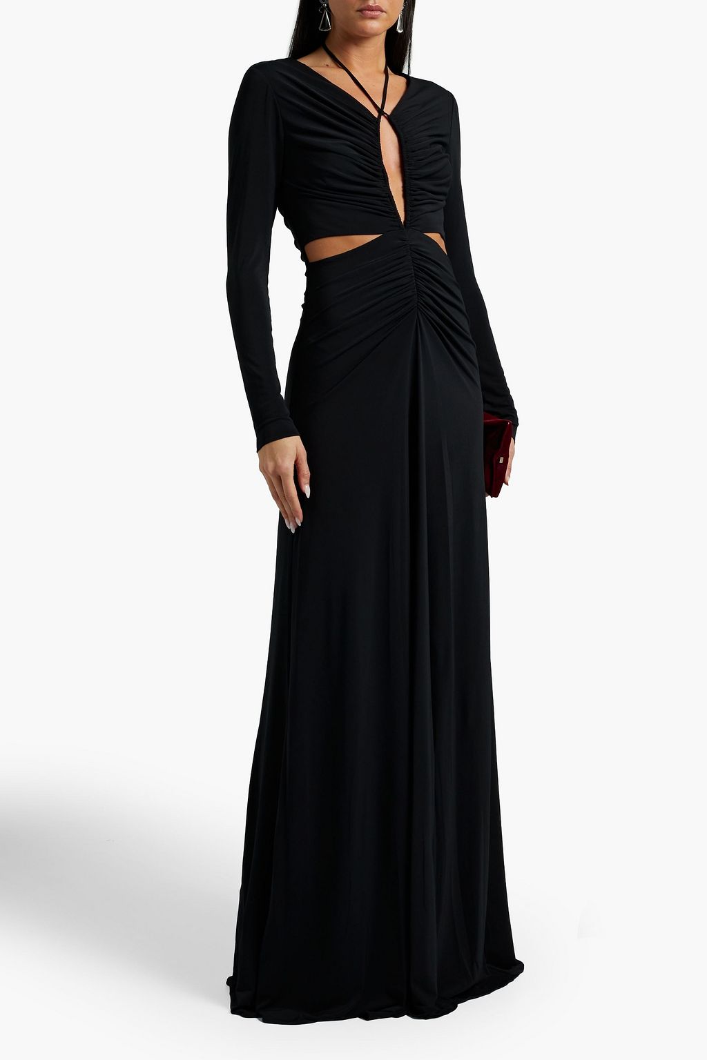 HALSTON Baylee cutout ruched stretch-jersey halterneck gown