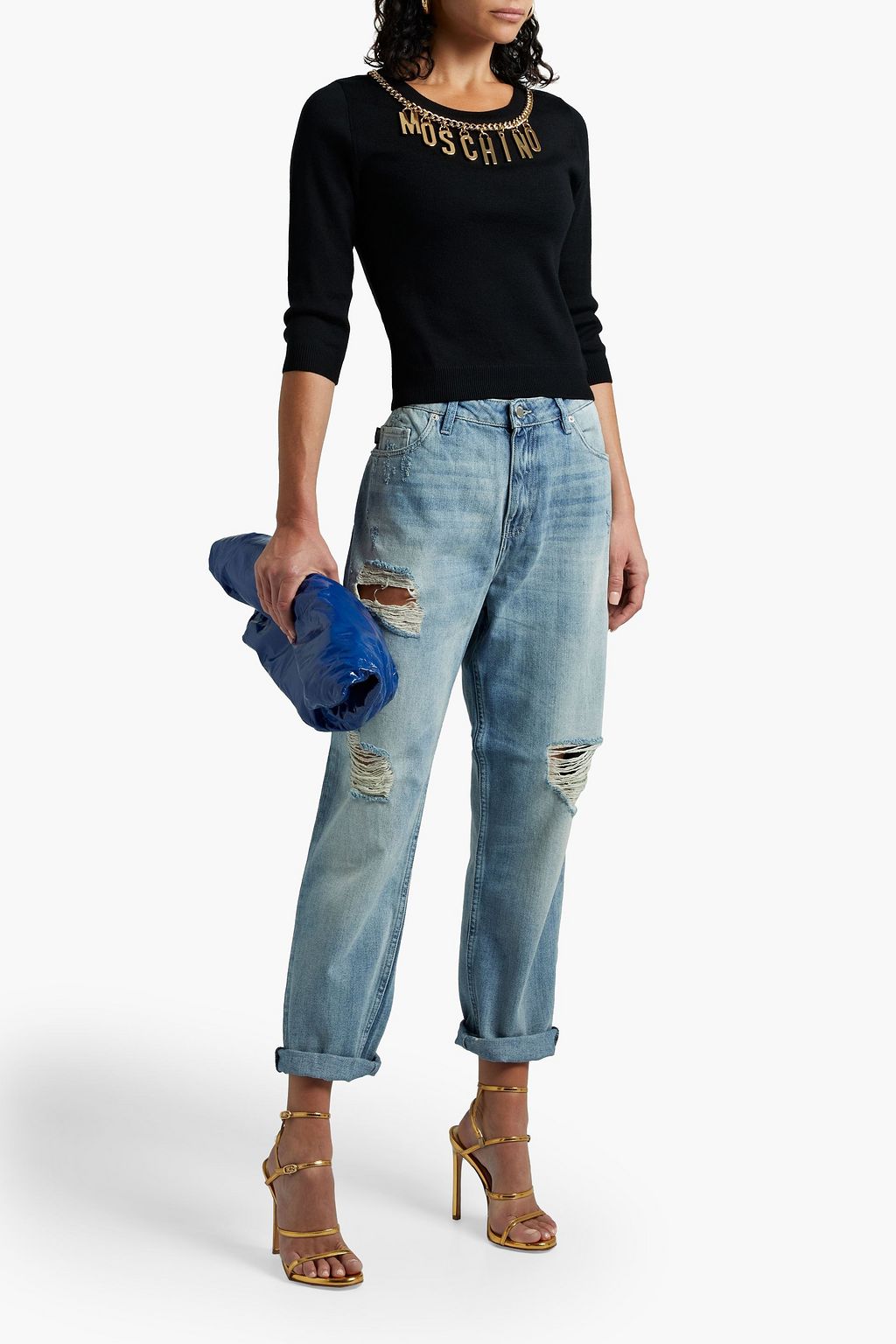 MOSCHINO Cropped embellished wool sweater