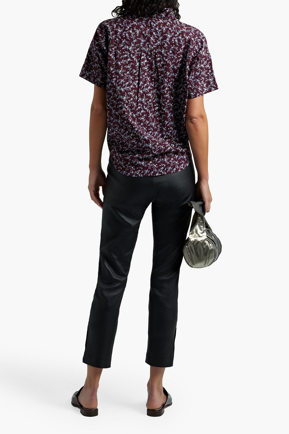 Rag & Bone Lenny Tie-front Floral-print Stretch-cotton Poplin Shirt In Burgundy