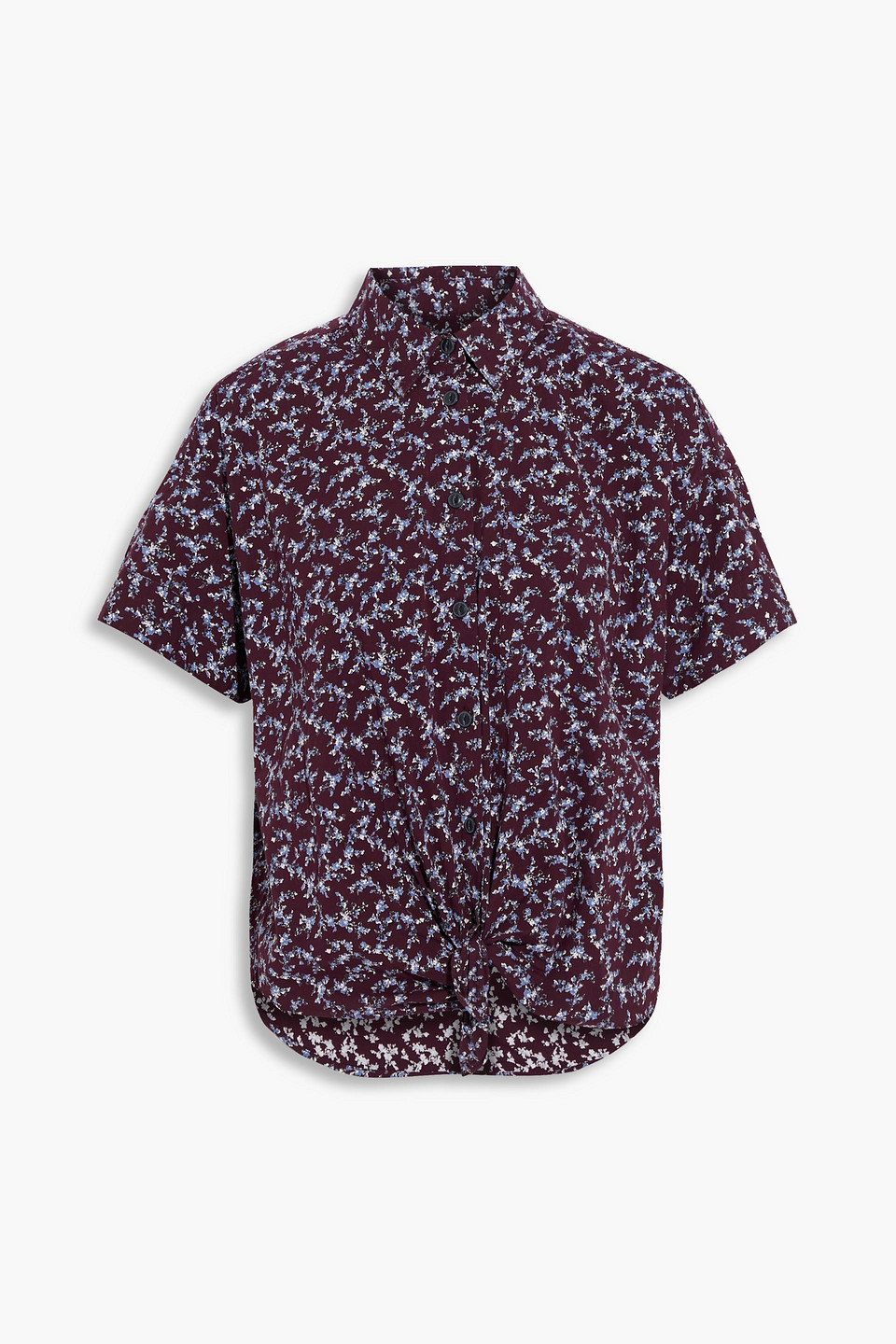 Rag & Bone Lenny Tie-front Floral-print Stretch-cotton Poplin Shirt In Burgundy