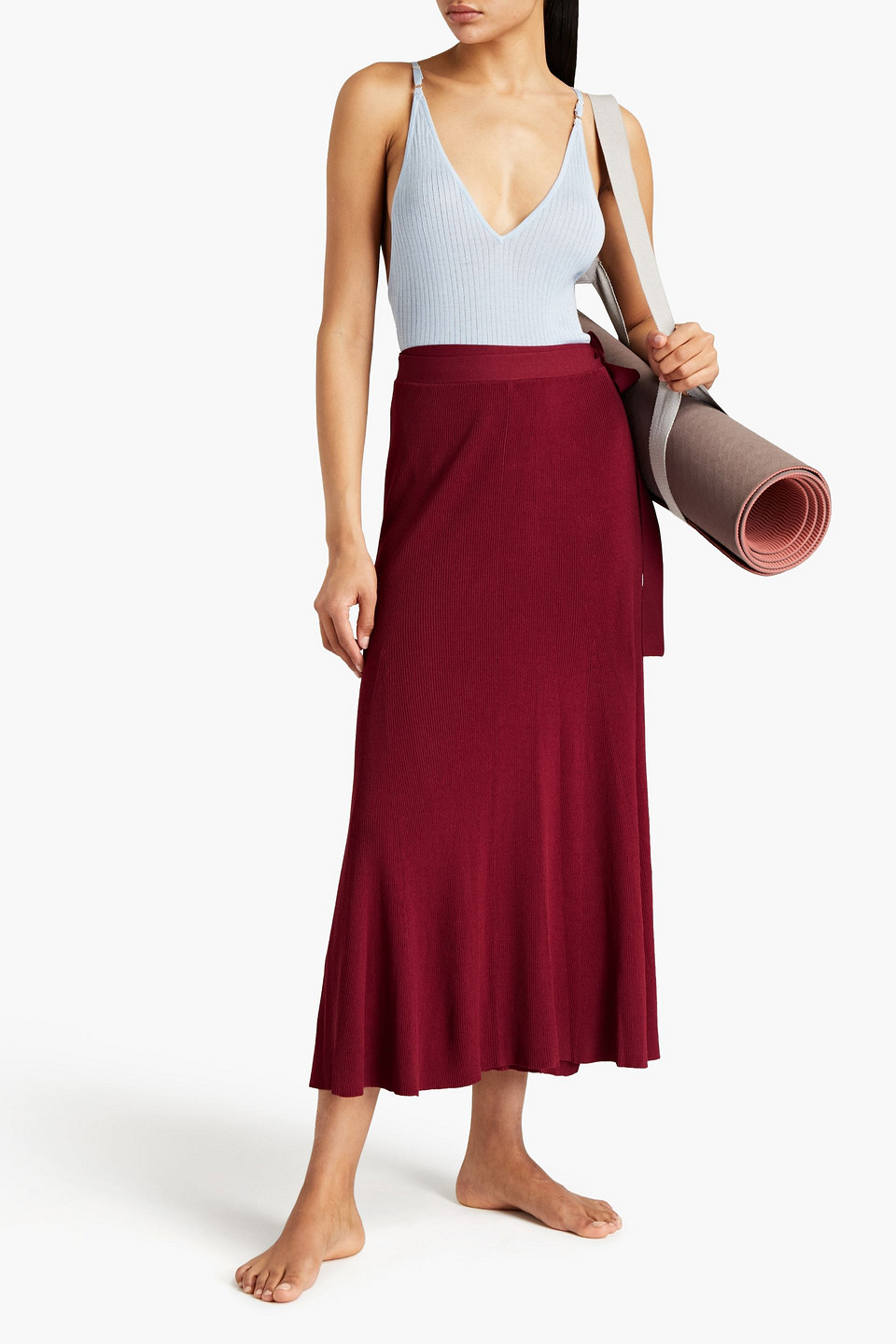 Live The Process Ribbed-knit Midi Wrap Skirt In Multi