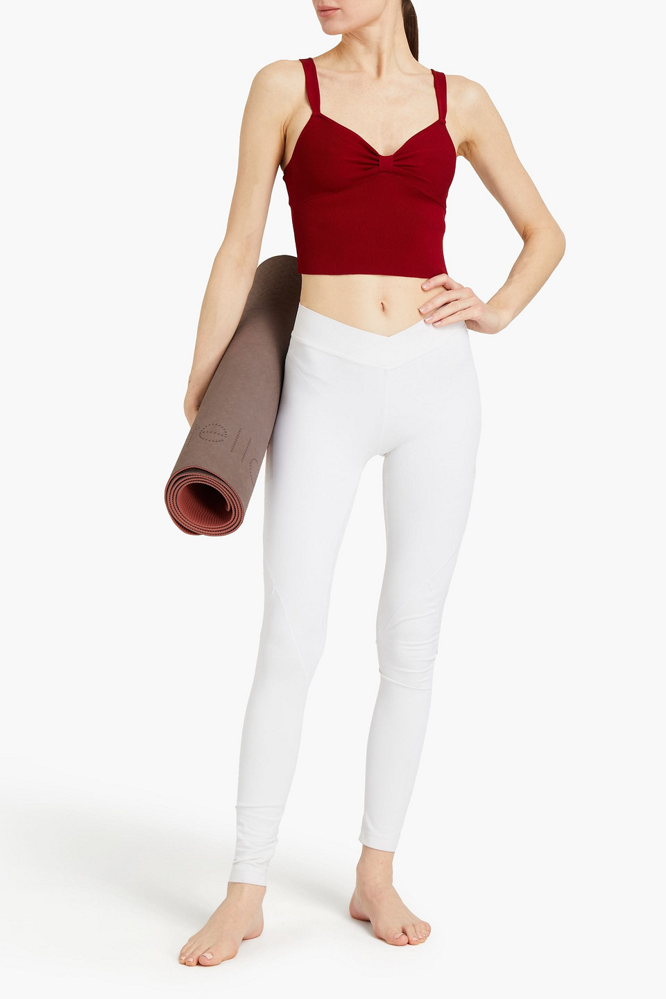 Live The Process Cropped Ruched Ribbed-knit Top In Red