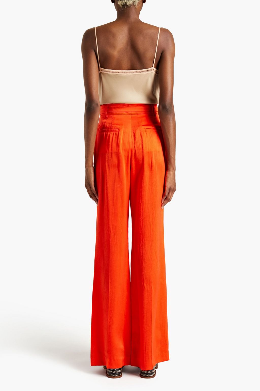 GABRIELA HEARST Dora pleated belted hammered-silk wide-leg pants