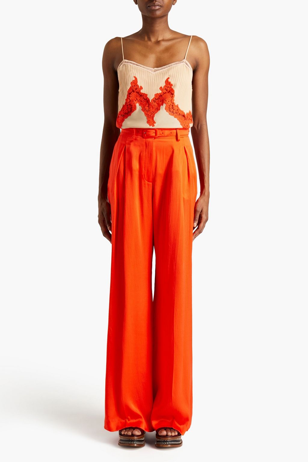 GABRIELA HEARST Dora pleated belted hammered-silk wide-leg pants