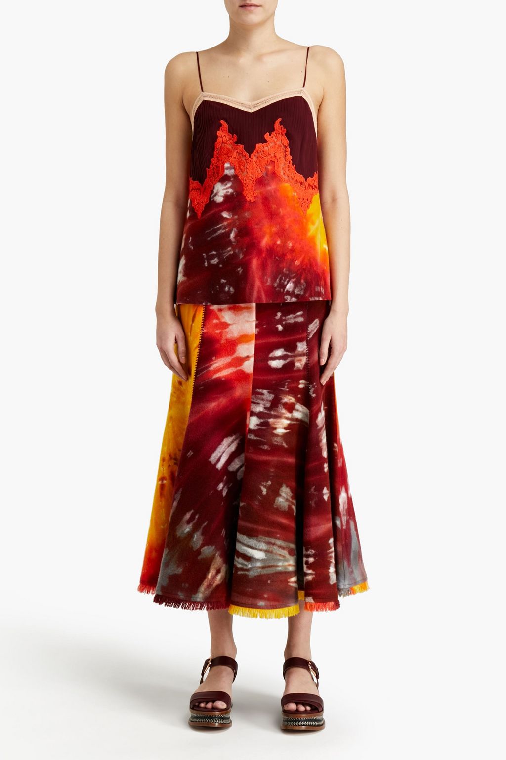 GABRIELA HEARST Smith tie-dyed cashmere, lace and silk-chiffon camisole