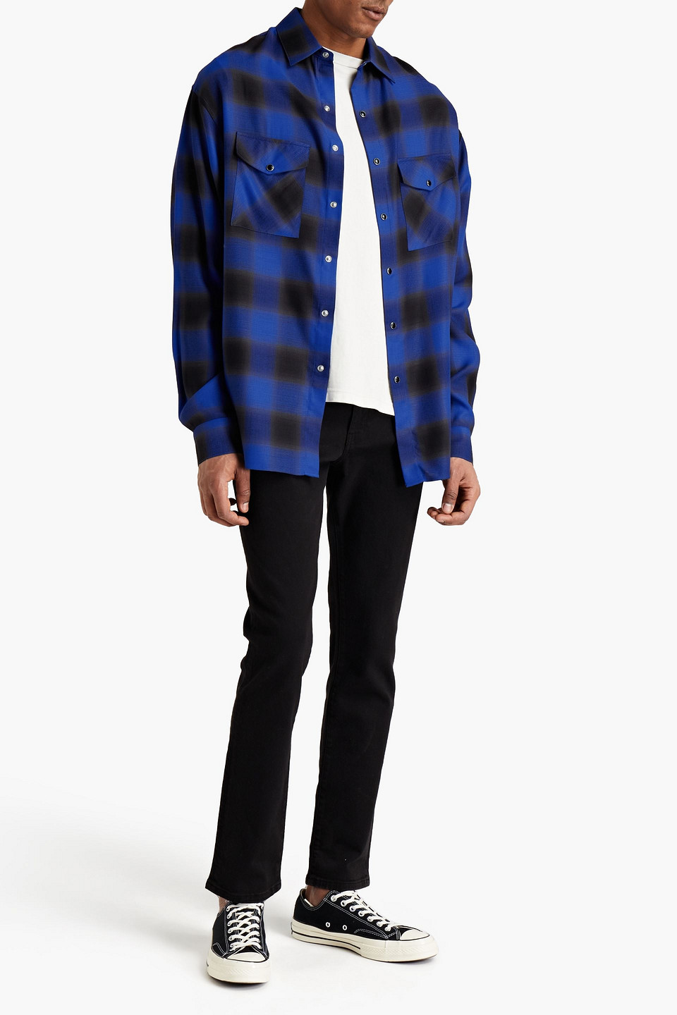 Iro Zephir Plaid Print Button Down Overshirt In Electric Blue