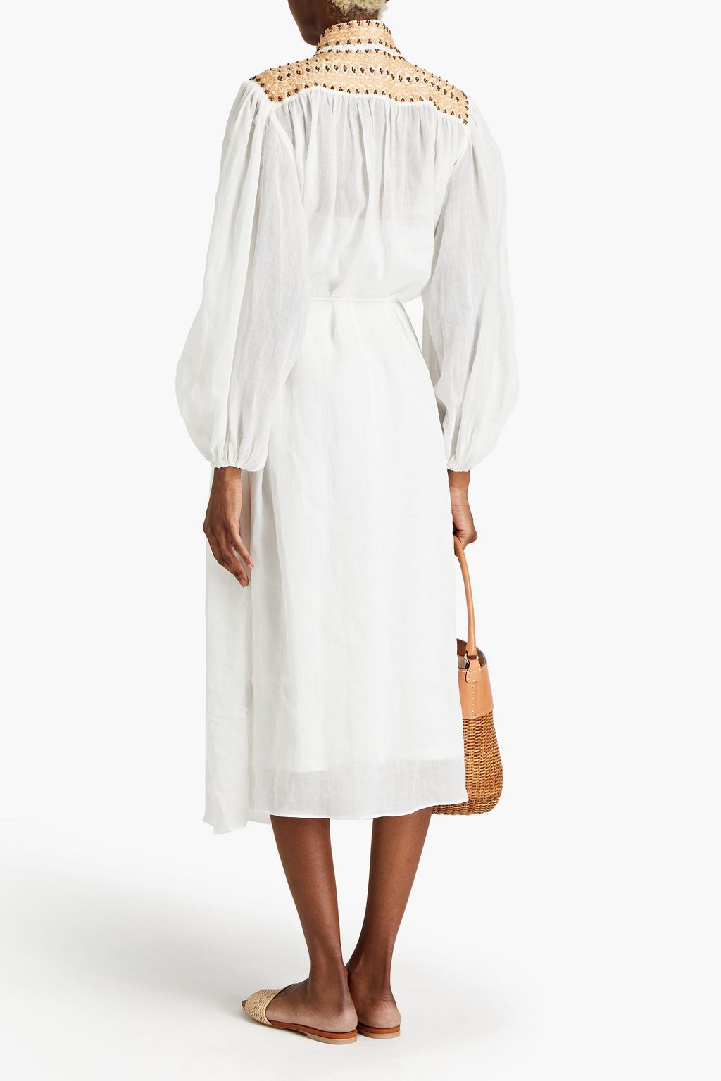ZIMMERMANN Brighton belted embellished ramie-mousseline midi dress