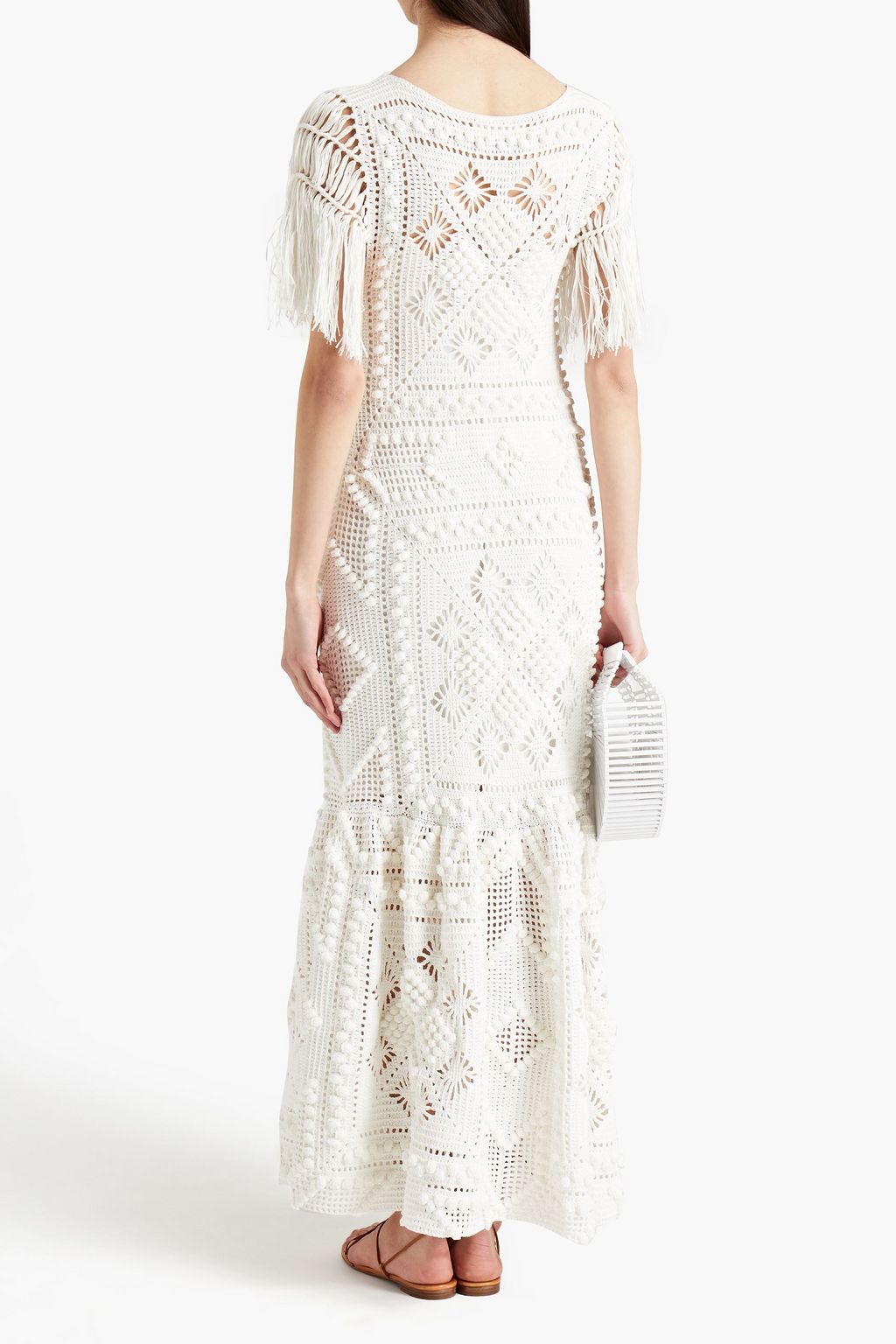 ZIMMERMANN Candescent fringed knotted crocheted cotton maxi dress