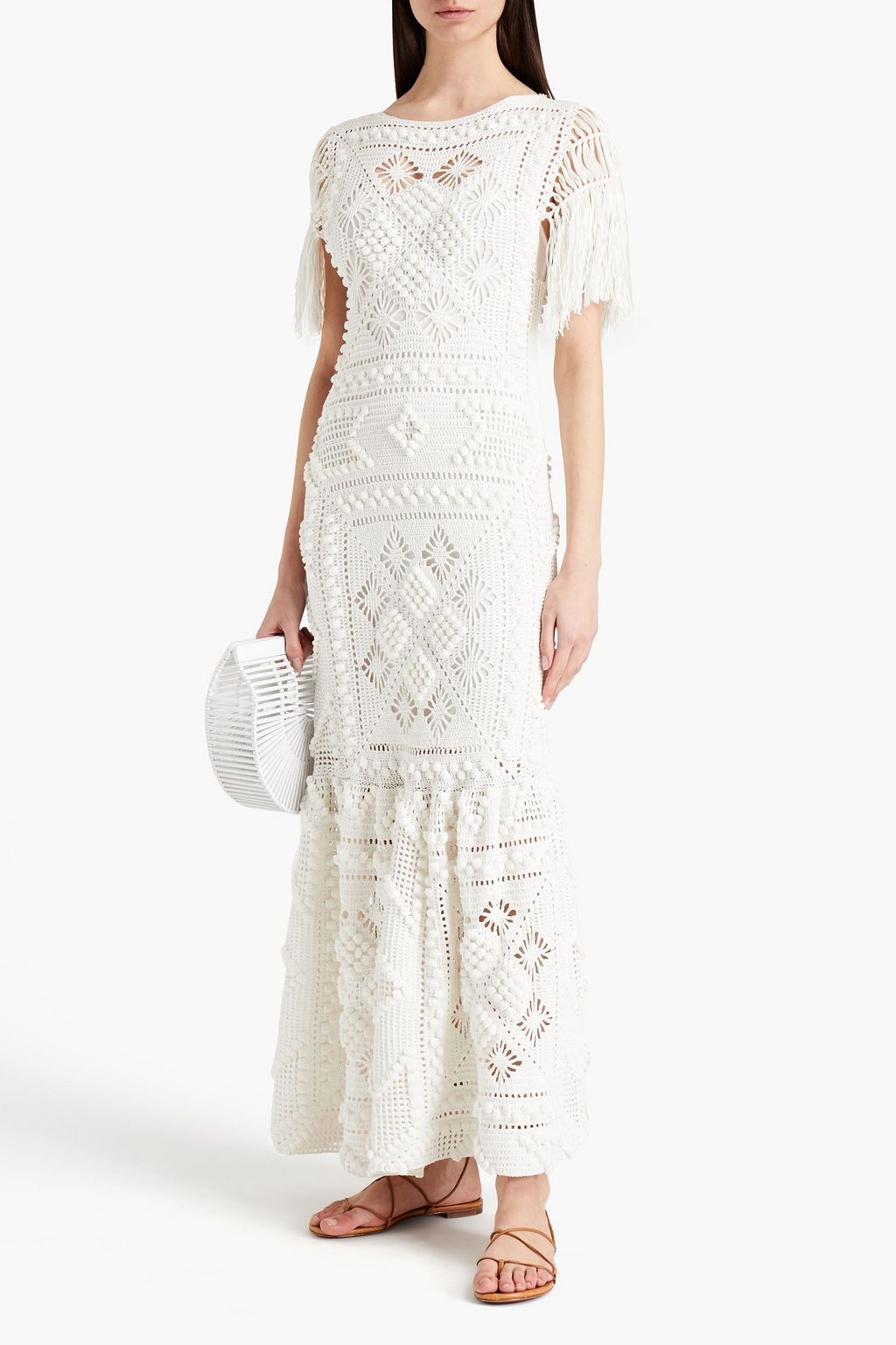 ZIMMERMANN Candescent fringed knotted crocheted cotton maxi dress
