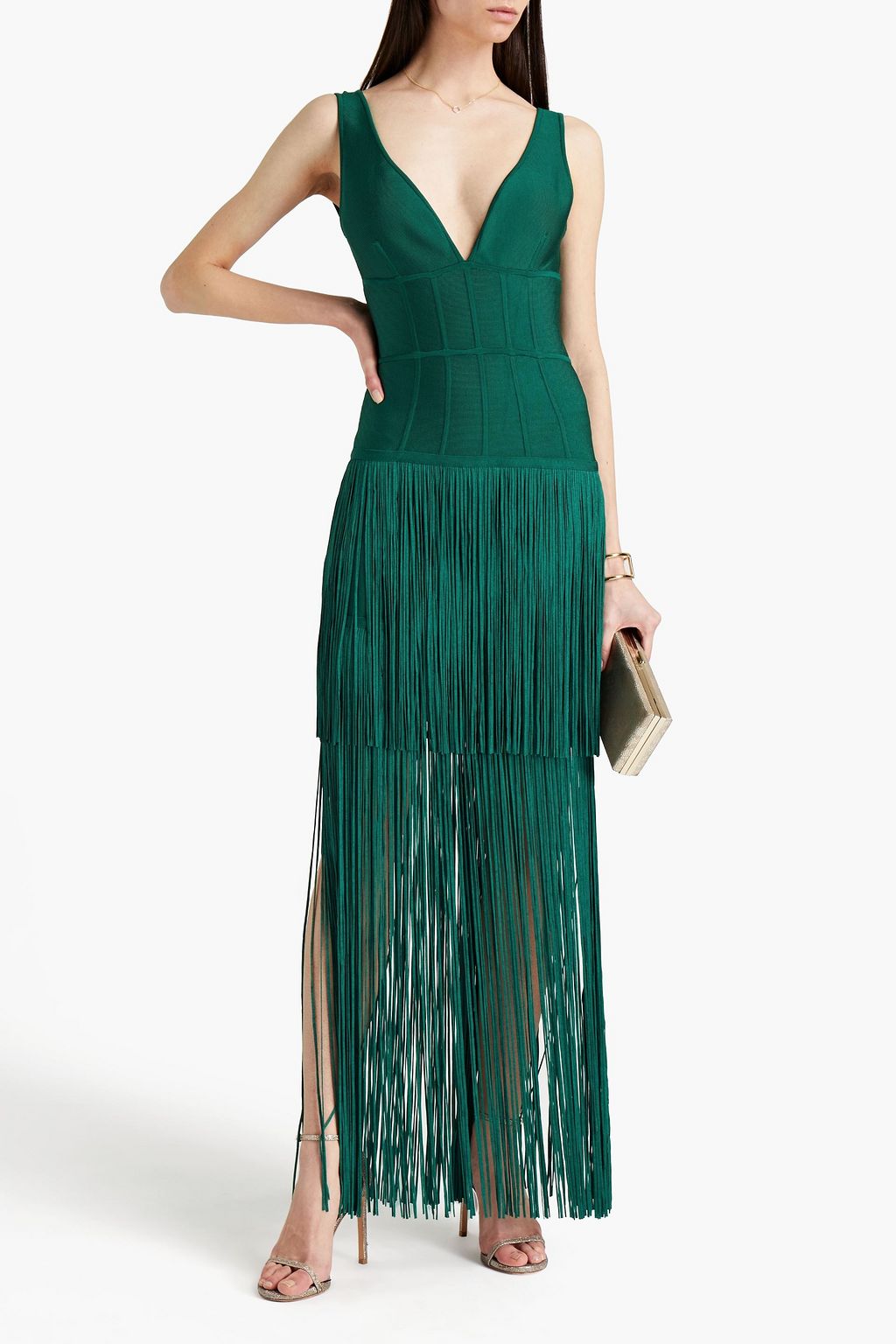 HERVÉ LÉGER Fringed bandage gown