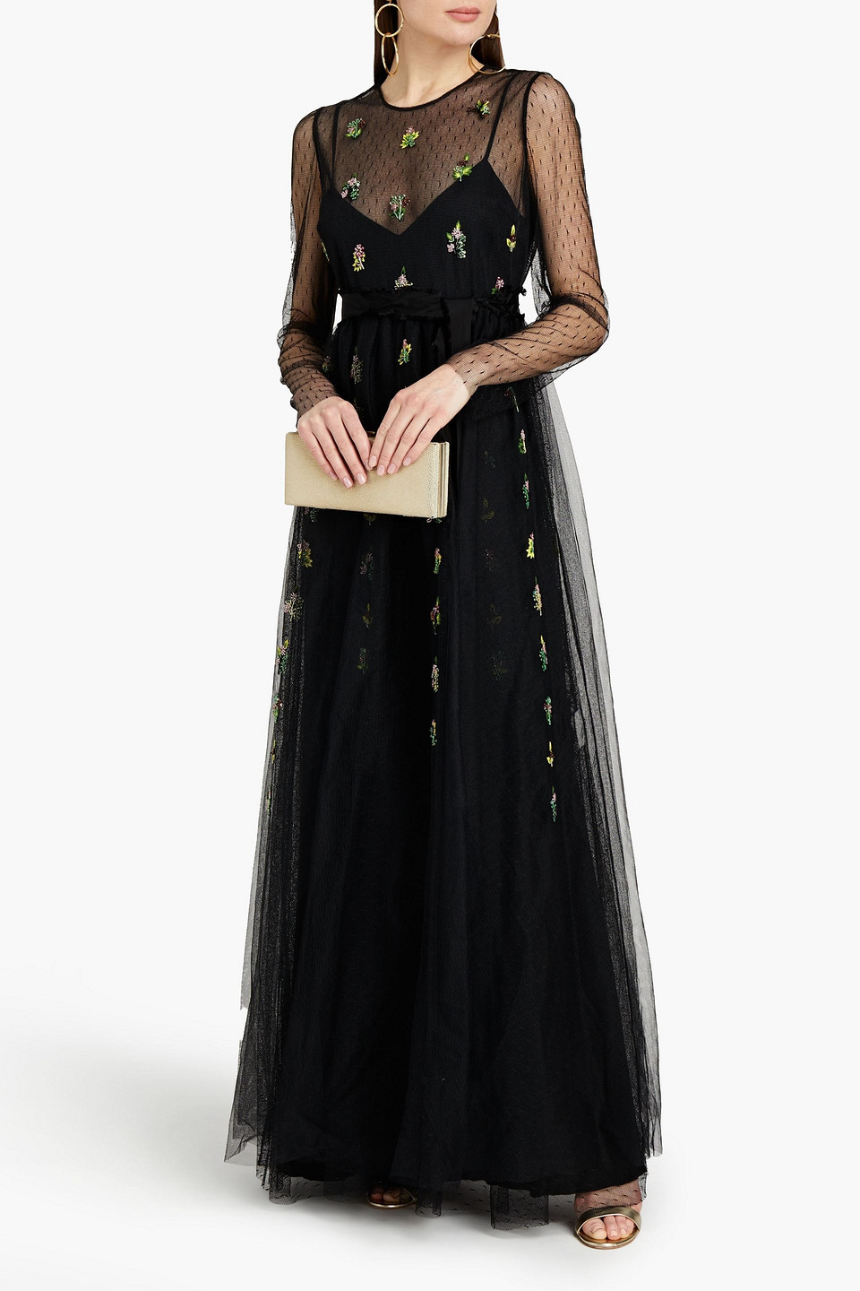 Red Valentino Embellished Point D'esprit And Tulle Gown In Black | ModeSens